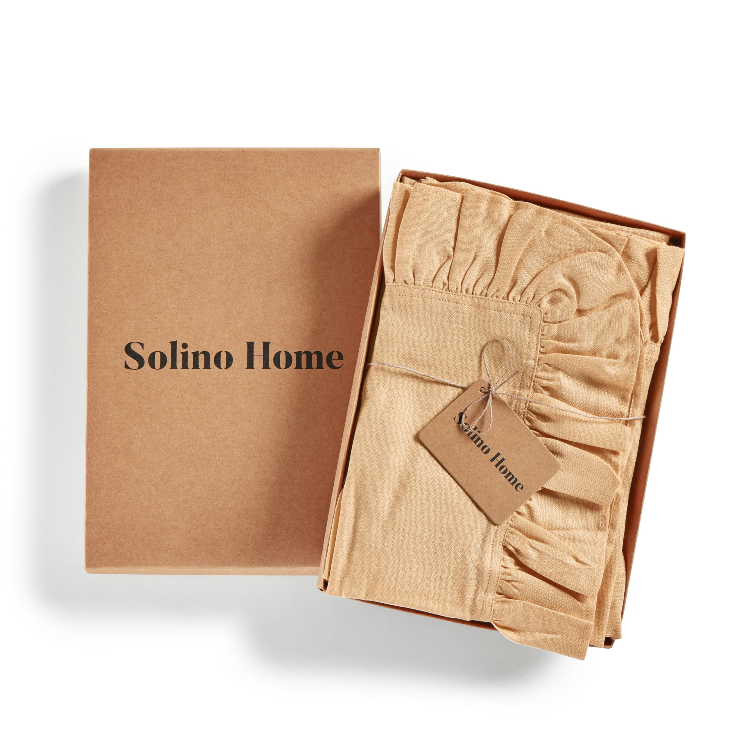 Solino Home Linen Ruffle Dinner Napkins 20 X 20 Inch - 100% Pure Linen Peach Cloth Napkins Set Of 4 - Gabrielle Ruffle, Handcraf