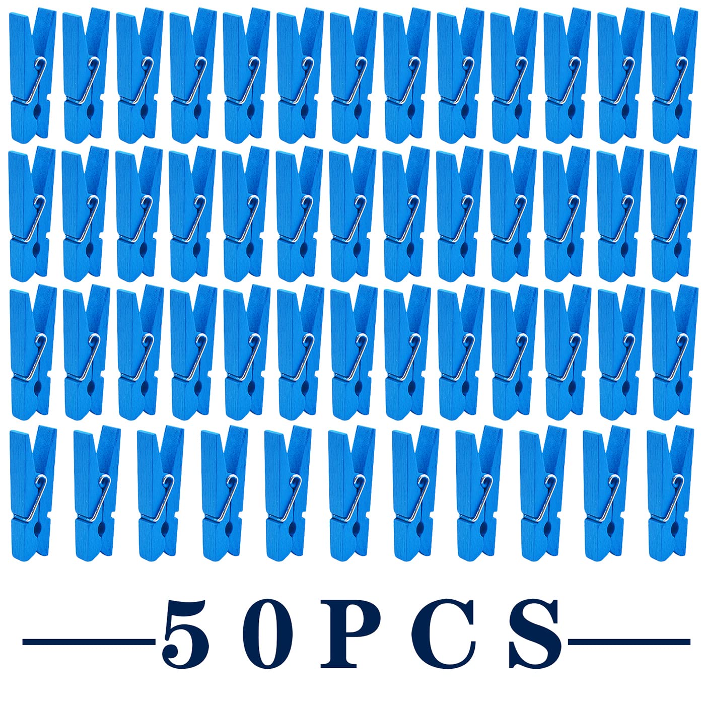 Jdesun 50pcs Blue Wood Clips Mini Clothespins Wooden Utility Paper Photo Clips Laundry Clothespin Peg Pins Craft Clip for Hanging Pictures Clothing DIY Handmade Projects