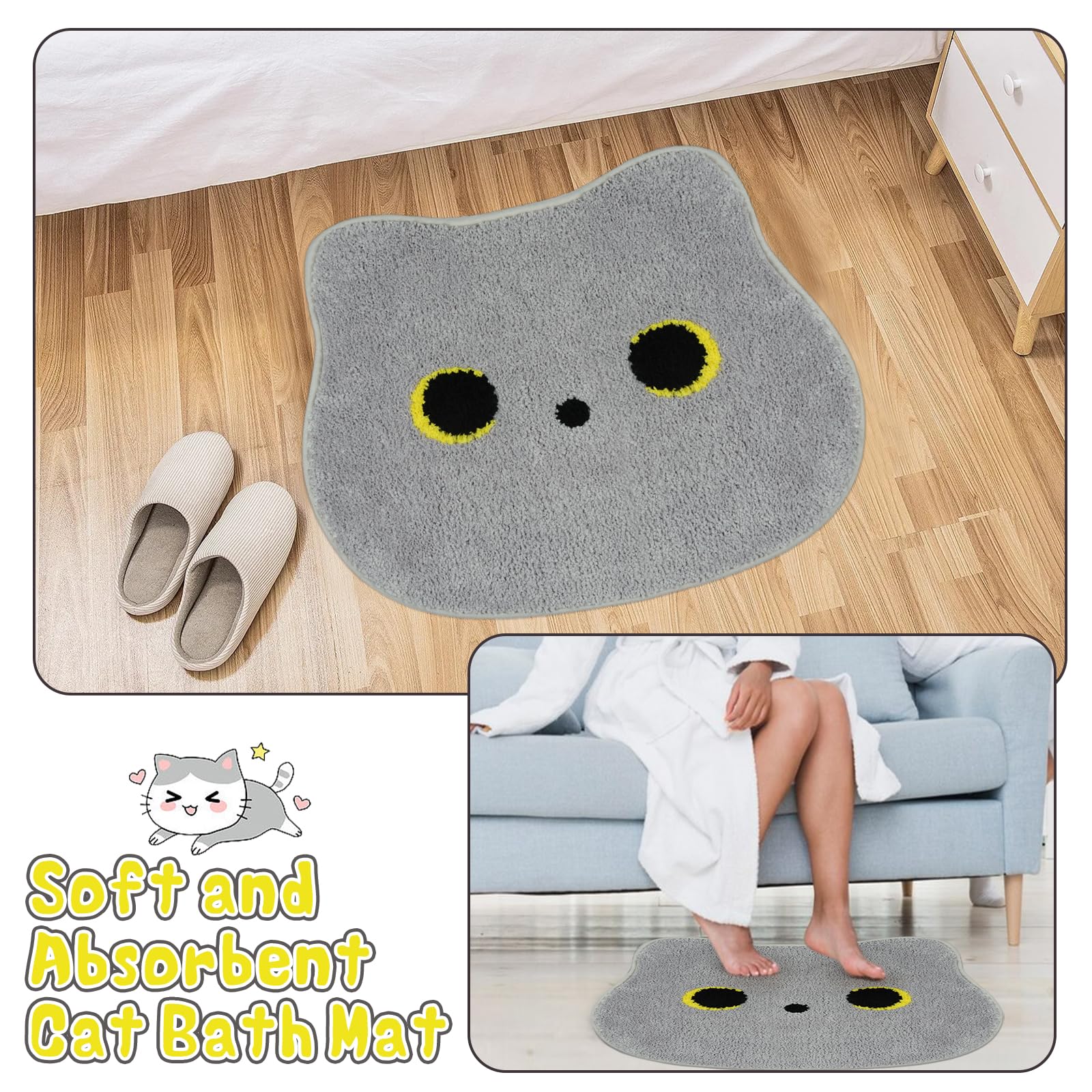 Nigoways Cat Bathroom Rug,Cute Bath Mat,Soft And Absorbent Bath Rugs,Non-Slip Bath Mats,Bathroom Mats For Bathroom,Living Room,B