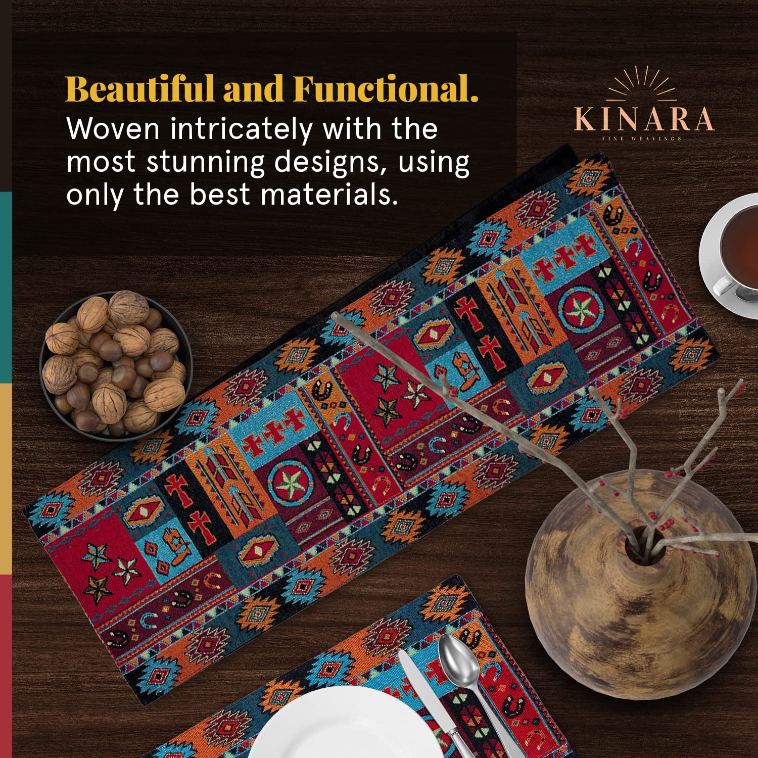 Kinara Western Life Table Runner - Southwestern Native American Design - Beautiful And Unique Pattern - Fine Weaving 12.25X72 In