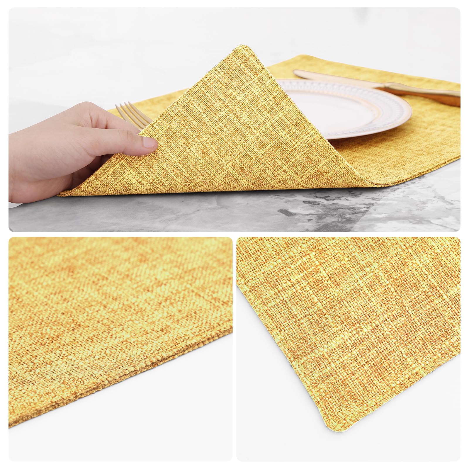 Homing Mustard Yellow Cloth Placemats Set Of 4 - Cotton Linen Blend Washable Farmhouse Dining Table Mats For Fall & Thanksgiving
