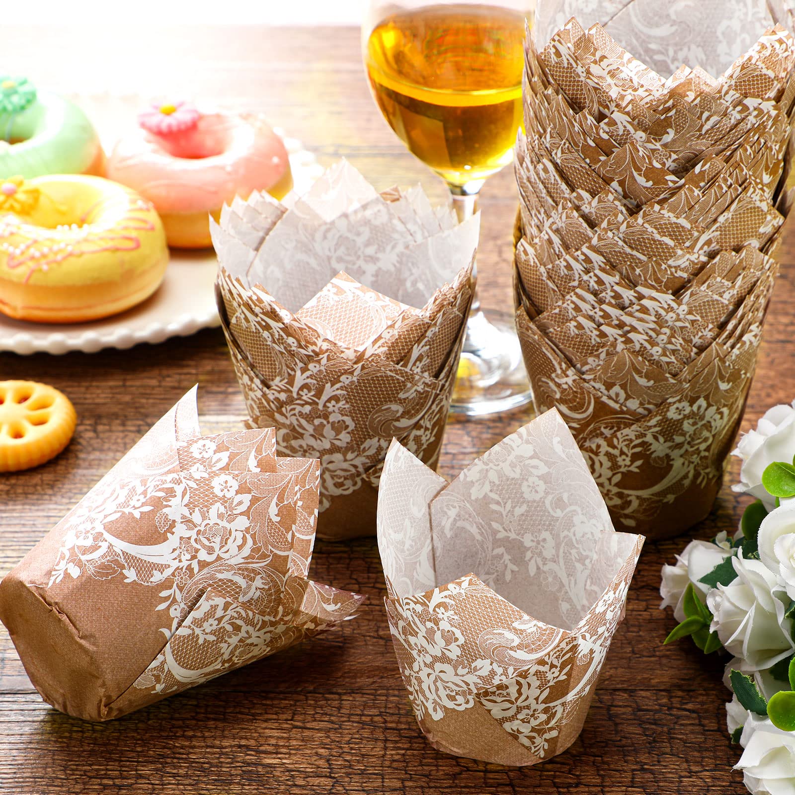 200 Pcs Wedding Tulip Cupcake Liners Bridal Shower Muffin Liners Baking Cups Greaseproof Paper Cupcake Wrappers Cups For Party W