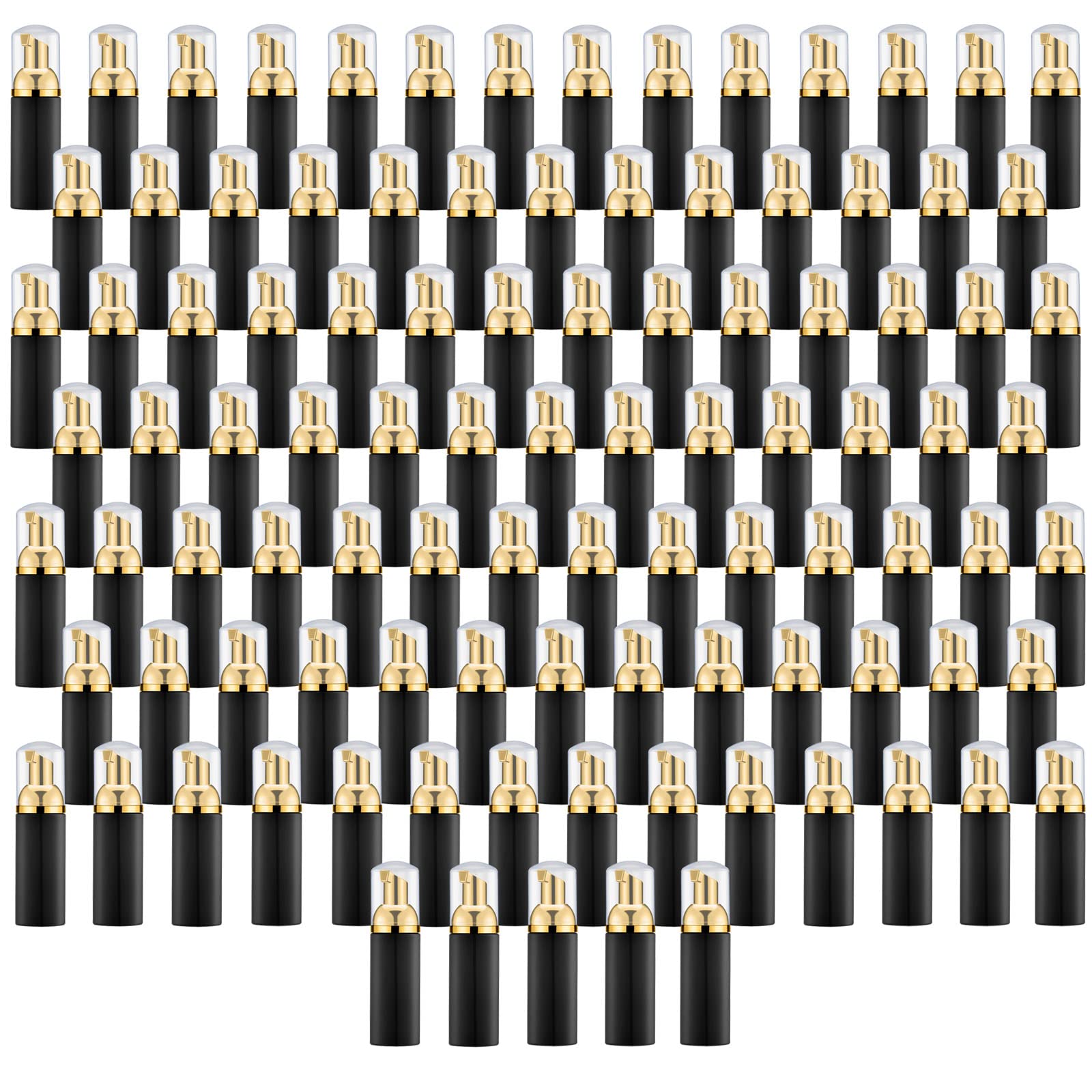 Lil Ray 100Pcs Black Foam Bottle With Gold Pump, Empty Travel Foaming Dispensers For Hand Soap,Lash Shampoo(2 Oz)
