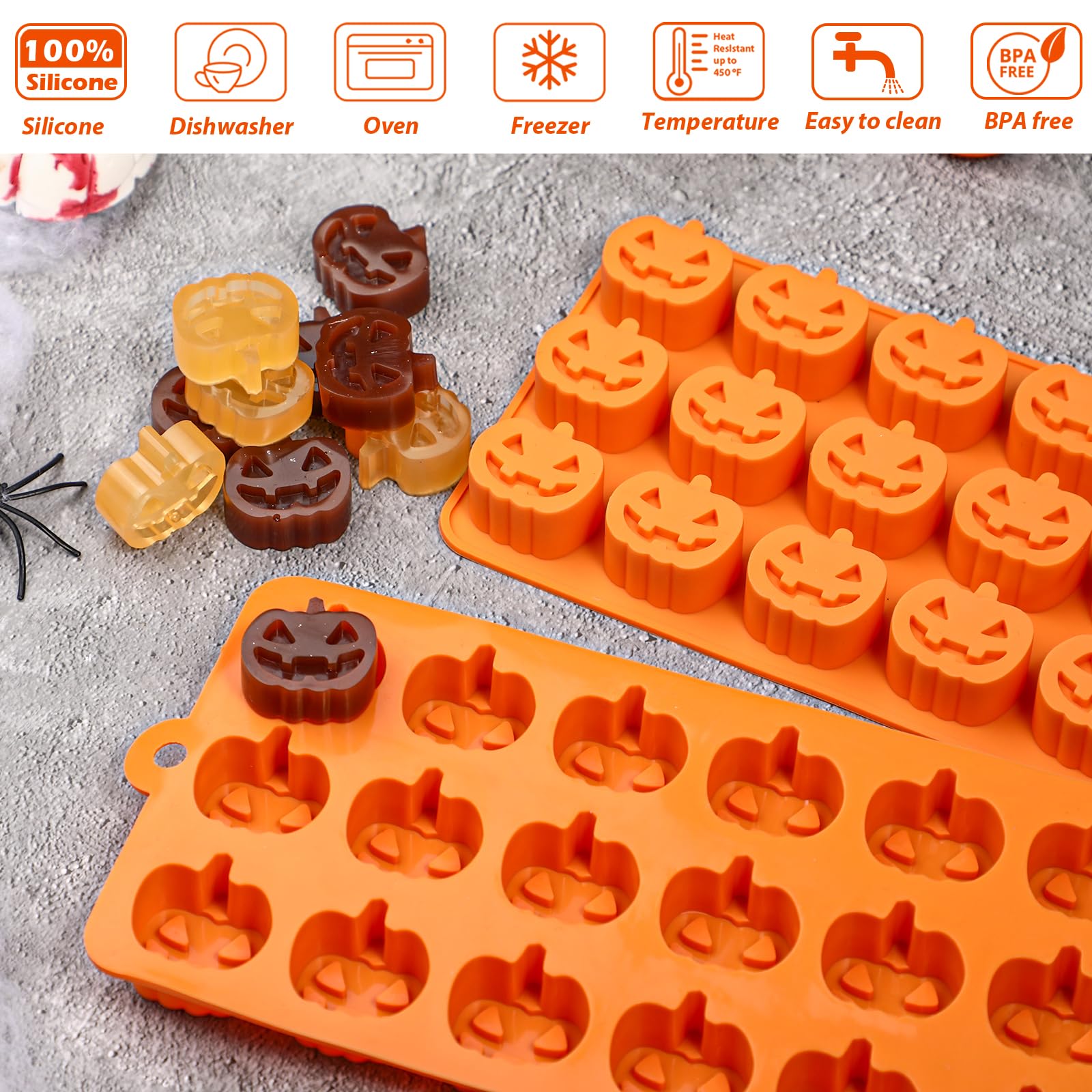 Kamehame Halloween Pumpkin Chocolate Mold, 2 Pcs Pumpkin Candy Silicone Molds For Cake Decoration, Cupcakes, Jelly, Cookies, Ora