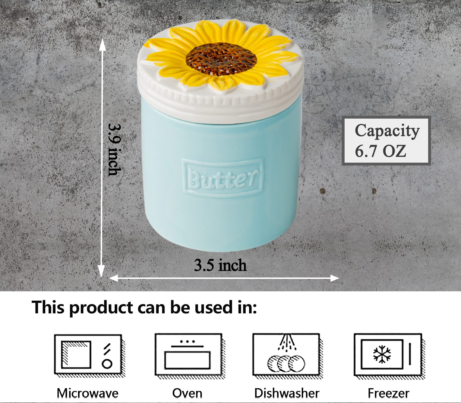 Butter Crock Butter Keeper French Butter Crock Sunflower Blue Butter Saver Blue Butter Keeper Crock With Water Line