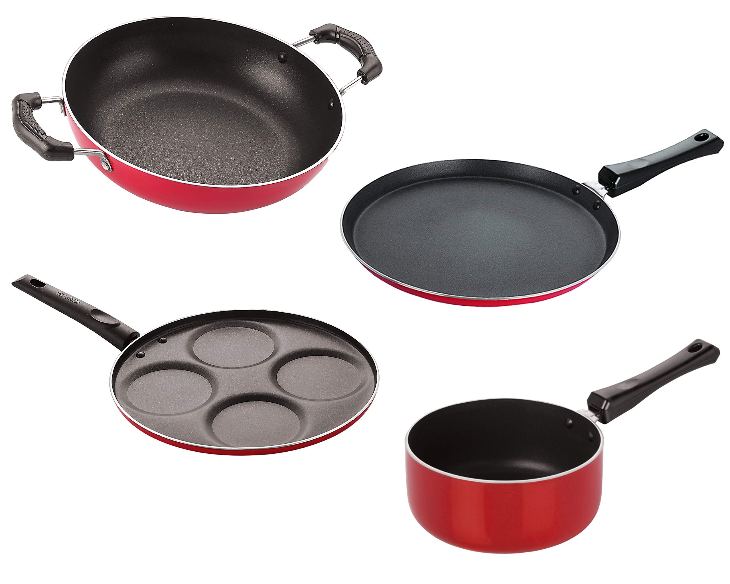 Nirlon Non Stick Aluminium Pfoa Free NonToxic Durable Kitchenware Set Of 4 Pieces (2.6Mm_Ft13_Kd11_Sp(M)_Up4)