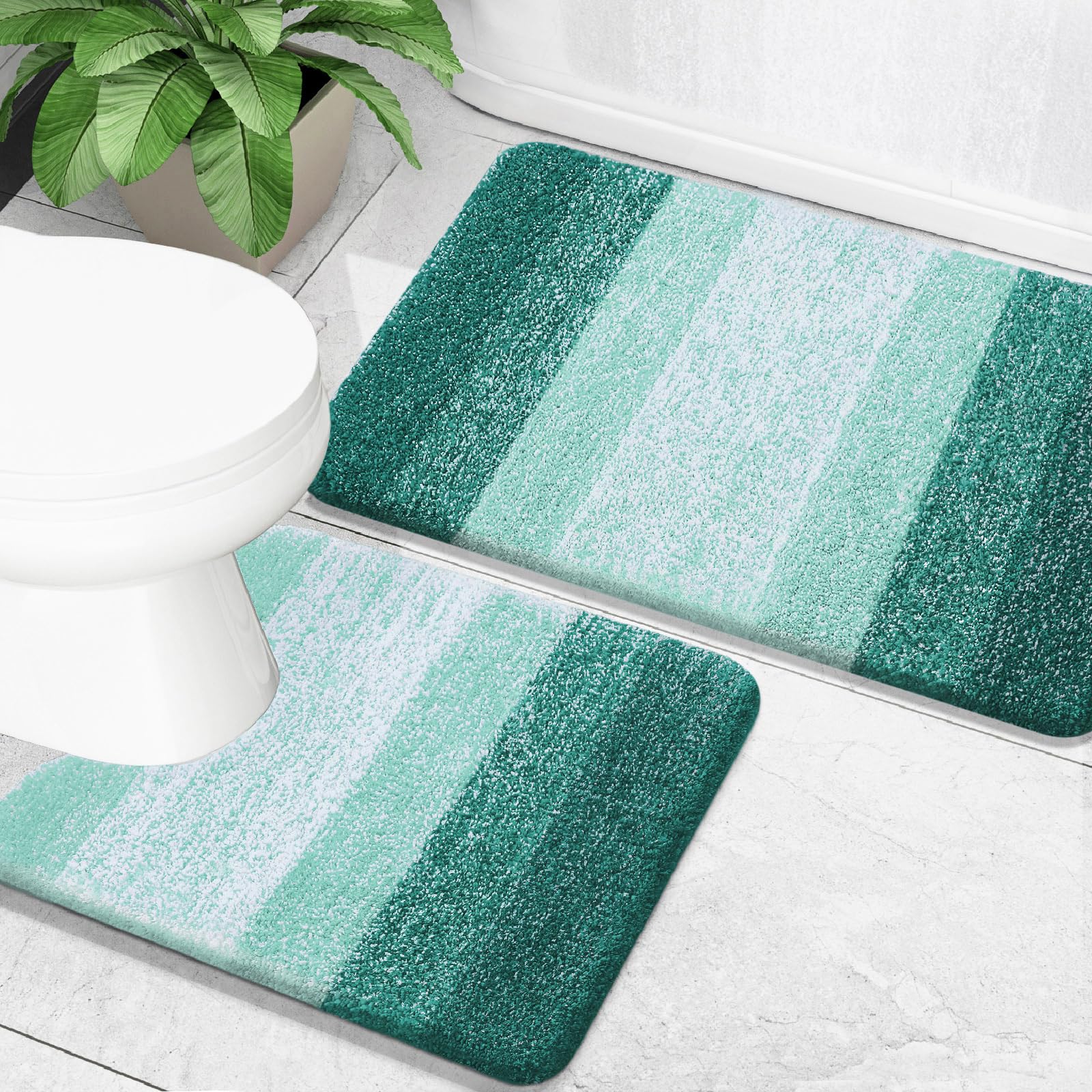 Olanly Bathroom Rug Set 2 Piece, Soft Absorbent Microfiber Bath Mats And U-Shaped Contour Toilet Rug, Non-Slip, Machine Wash Dry