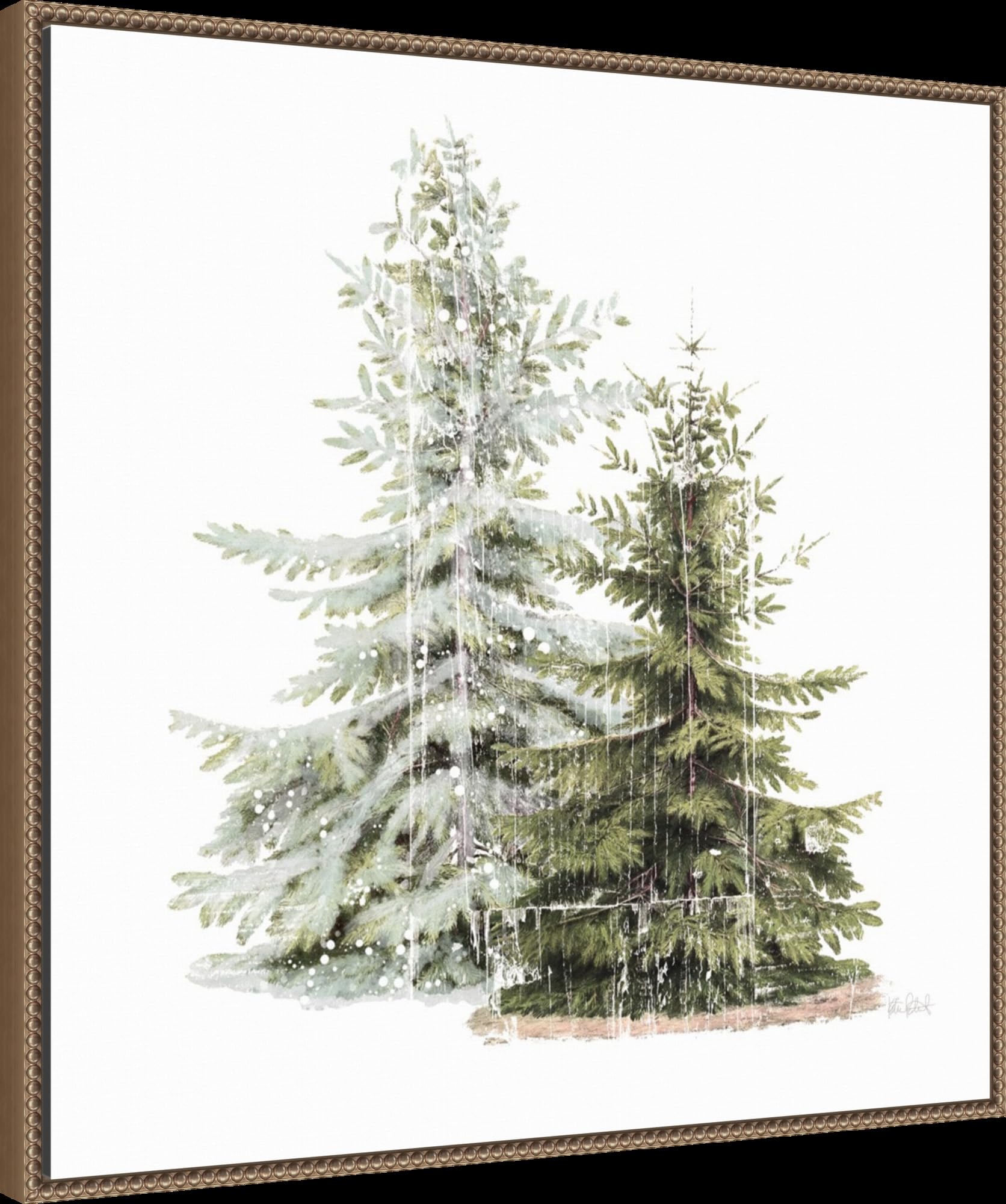 Amanti Art Framed Canvas Wall Art 30X30 Vintage Wooded Holiday Trees In Snow By Katie Pertiet, Framed Wall Art Canvas, Landscape