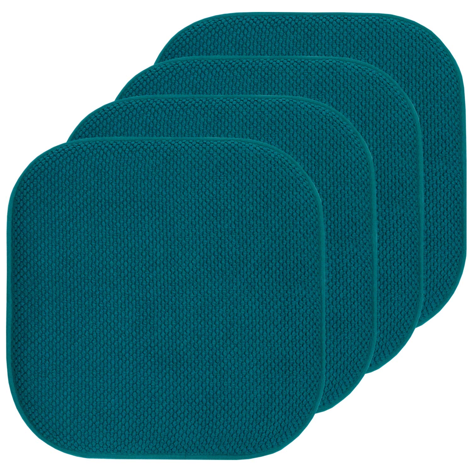 Sweet Home Collection Chair Cushion Memory Foam Pads Honeycomb Pattern Slip Non Skid Rubber Back Rounded Square 16'' X 16'' Seat