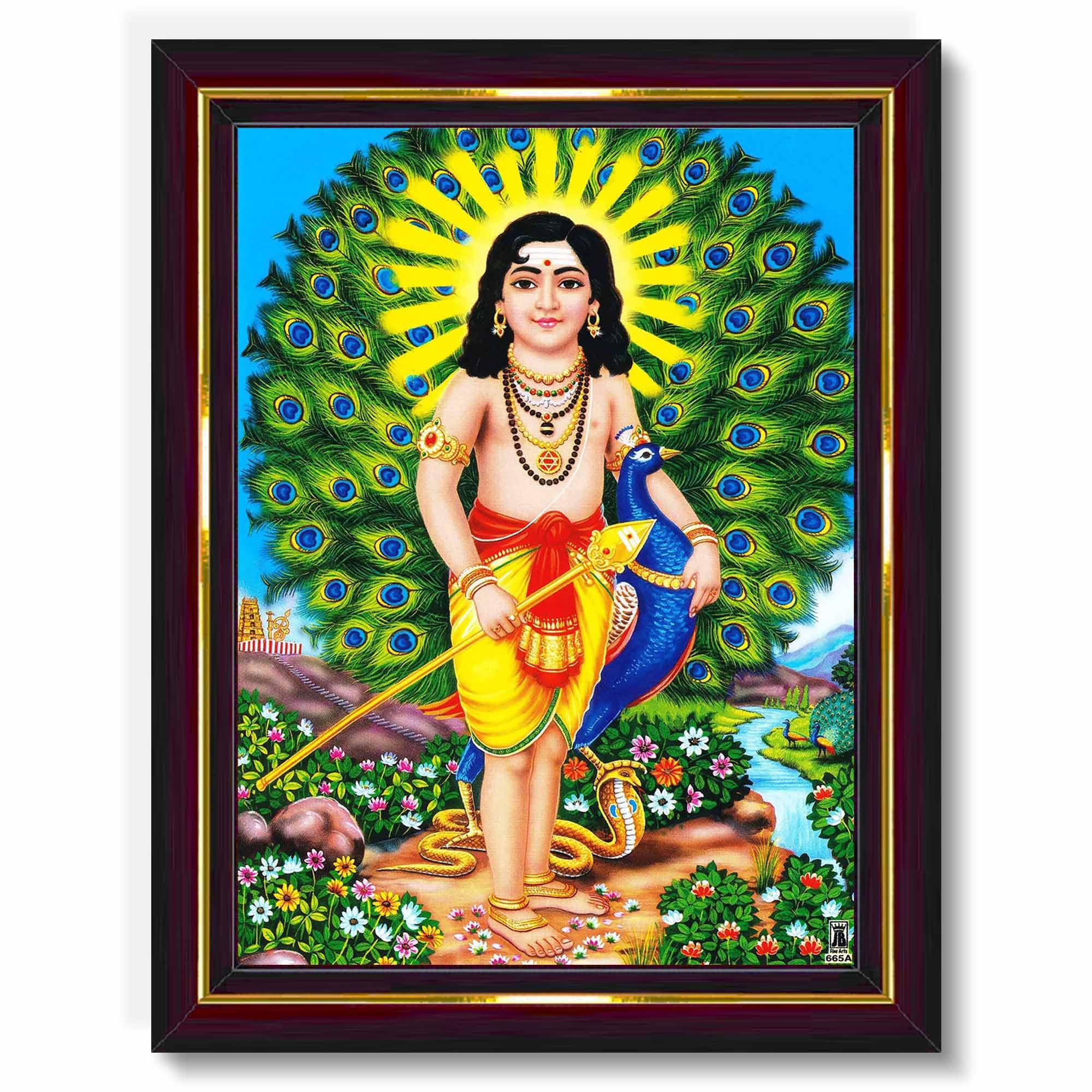 Pavan Photo Laminations Lord Murugan Subramanya Swamy Subrahmanya Wall Painting Framed Home Decor (Wood,Matte,Brown,Big Size,10 