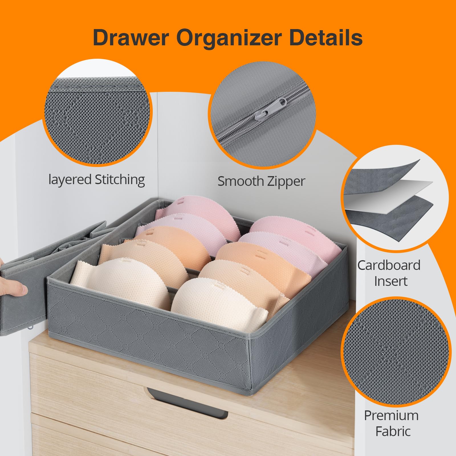 DIMJ 12 Pack Drawer Organizer for Clothes - Sock Bra Underwear Drawer Organizer, Foldable Fabric Drawer Organizer Bins, 114 Cell