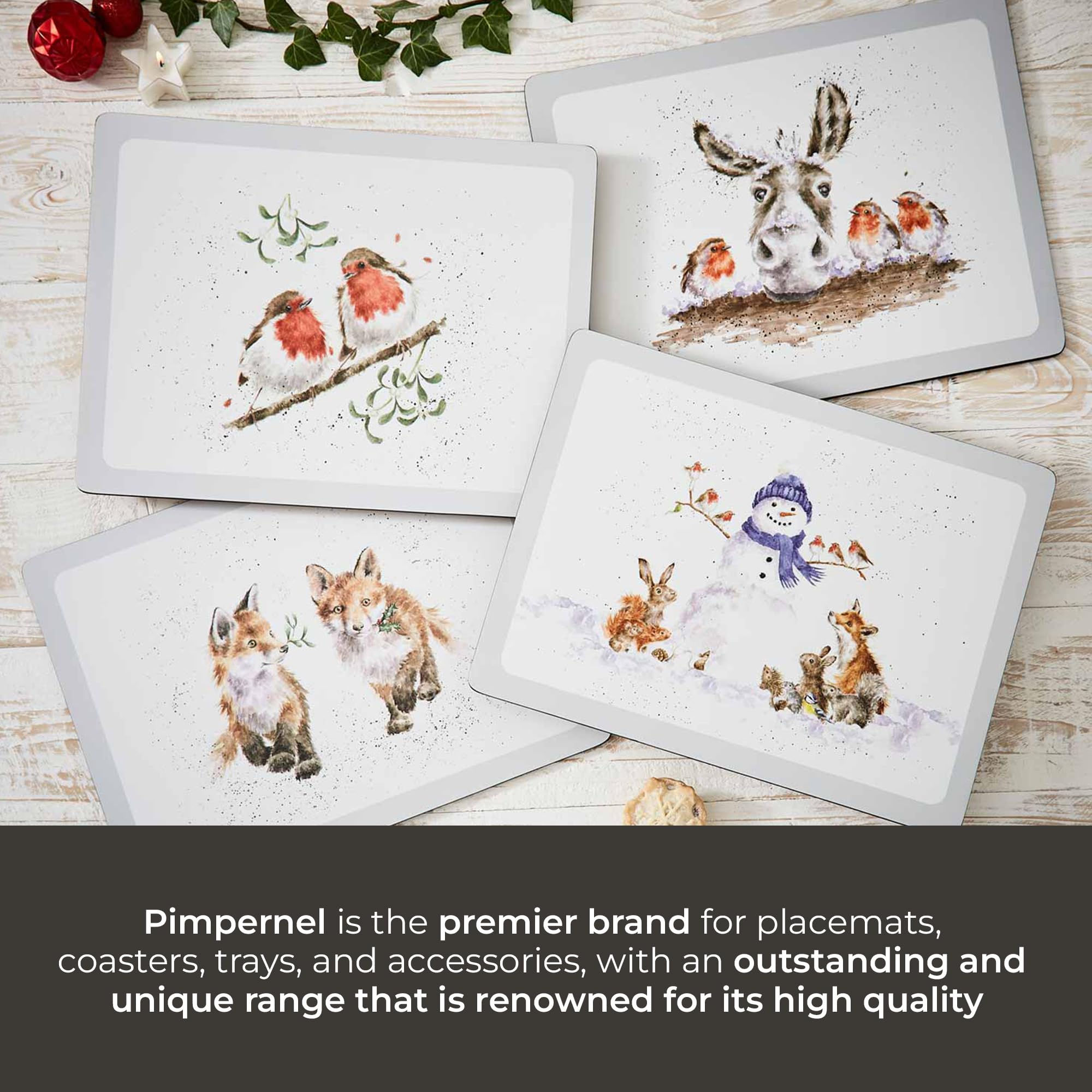 Pimpernel Wrendale Designs Christmas Placemats | Set Of 6 | Heat Resistant Mats | Cork-Backed Board | Hard Placemat | Measures 1