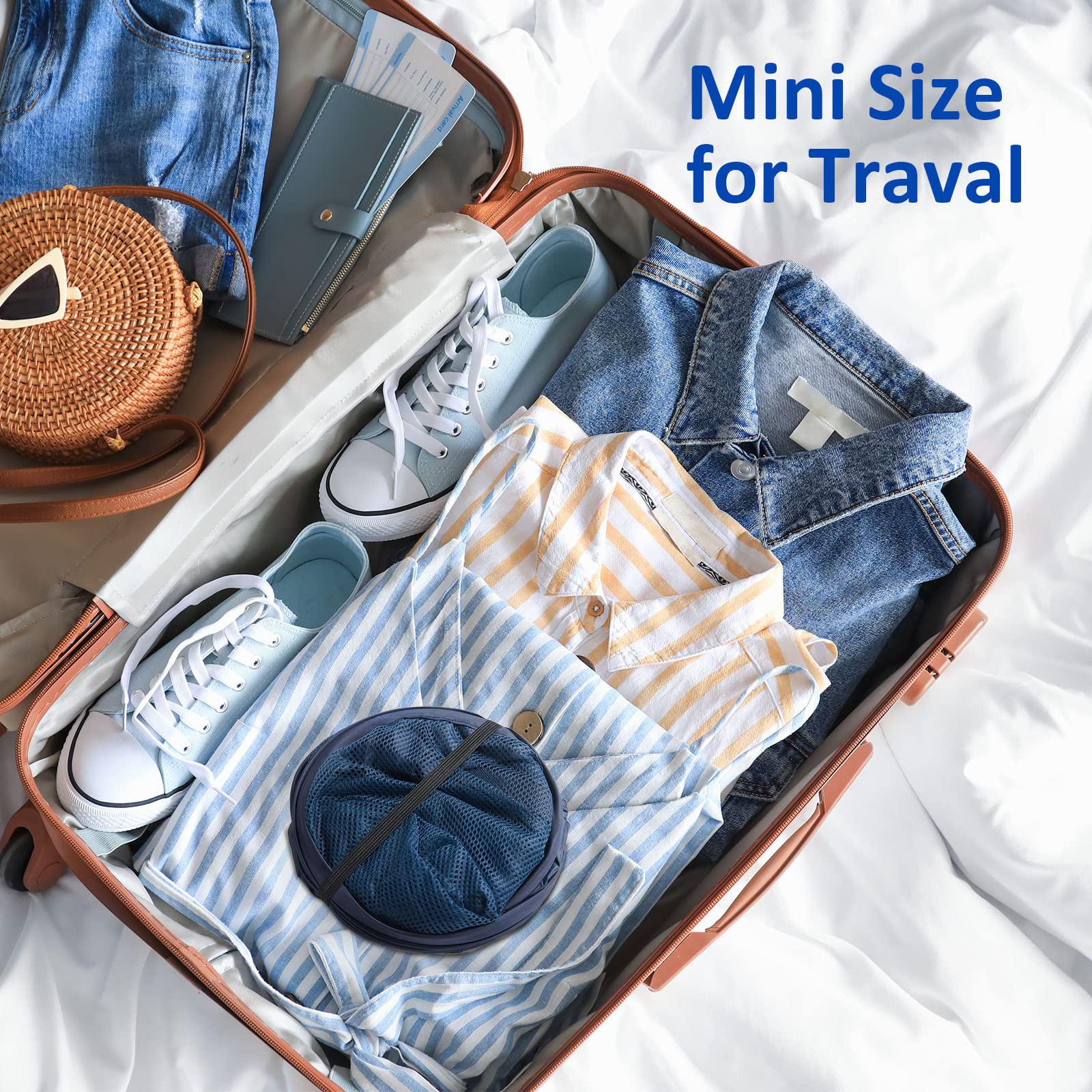Mesh Pop Up Laundry Hamper with Durable Handles - Portable Collapsible Clothes Baskets for Dorm  Bathroom & Travel (Blue  3 Packs)