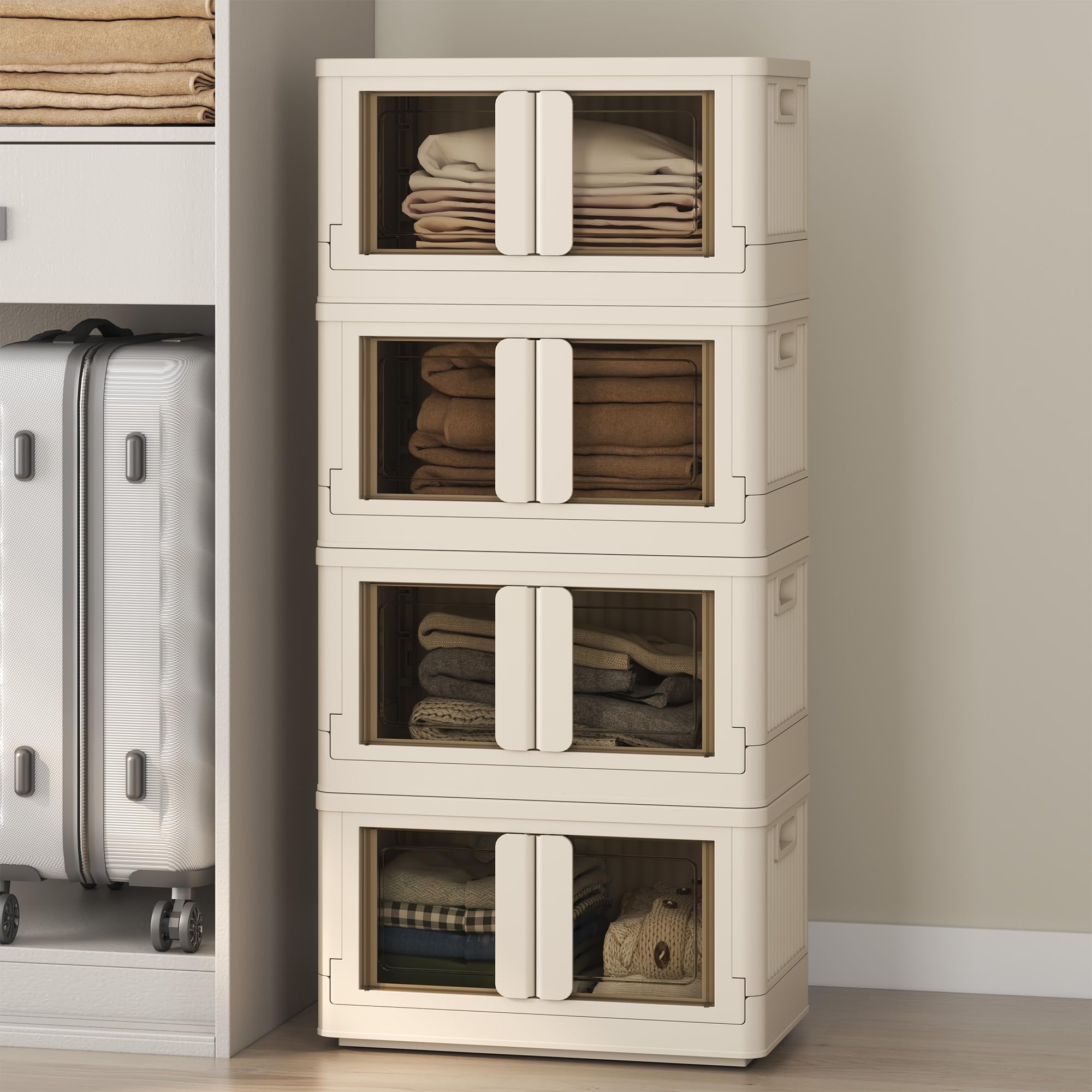 Fleximounts Stackable Storage Bins With Lids, Collapsible Plastic Storage Bins, 150 Qt-4 Pack Closet Organizers And Storage Cont