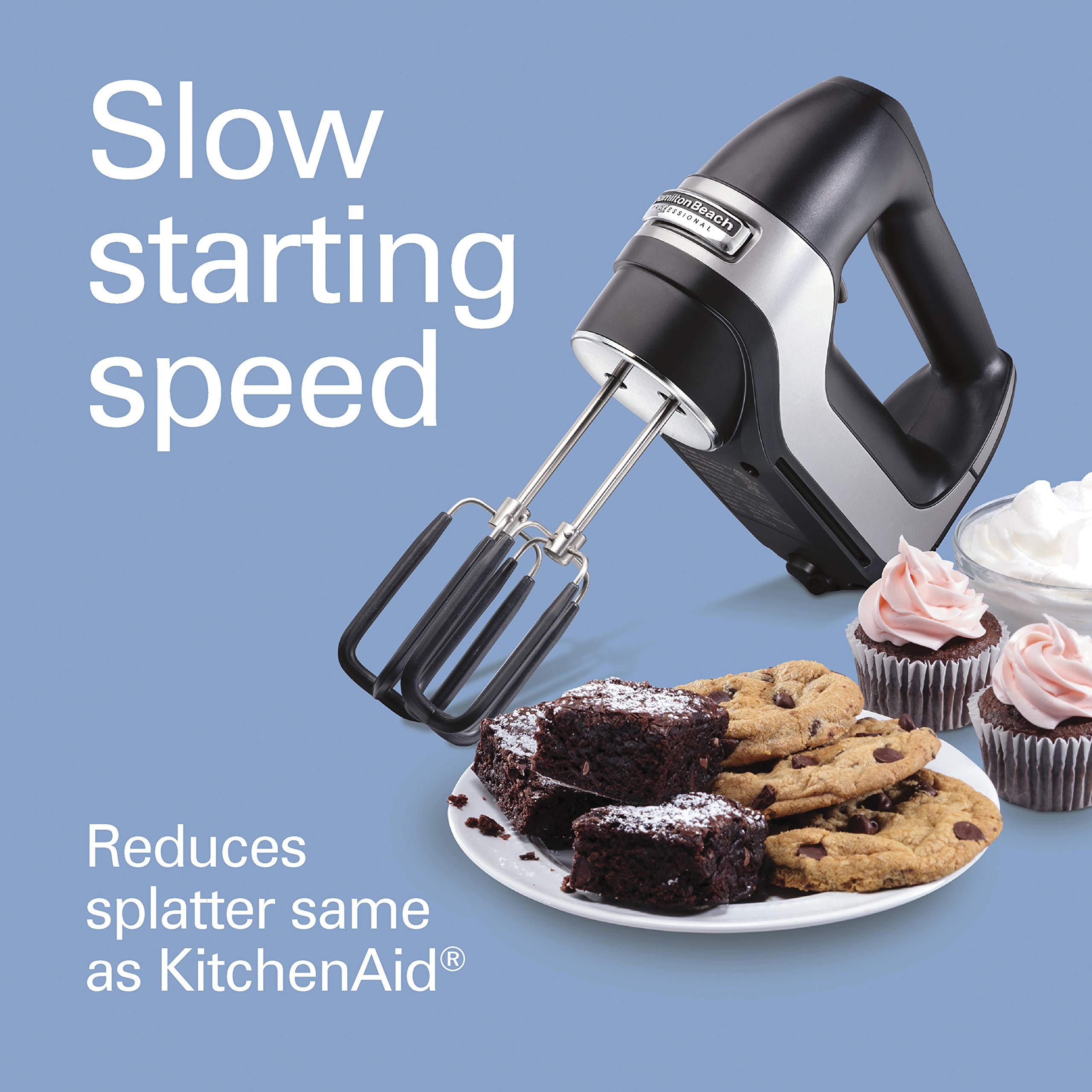 Hamilton Beach Professional 7-Speed Digital Electric Hand Mixer with High-Performance DC Motor  Slow Start  Snap-On Storage Case  SoftScrape Beaters  Whisk  Dough Hooks  Matte Black (62655)