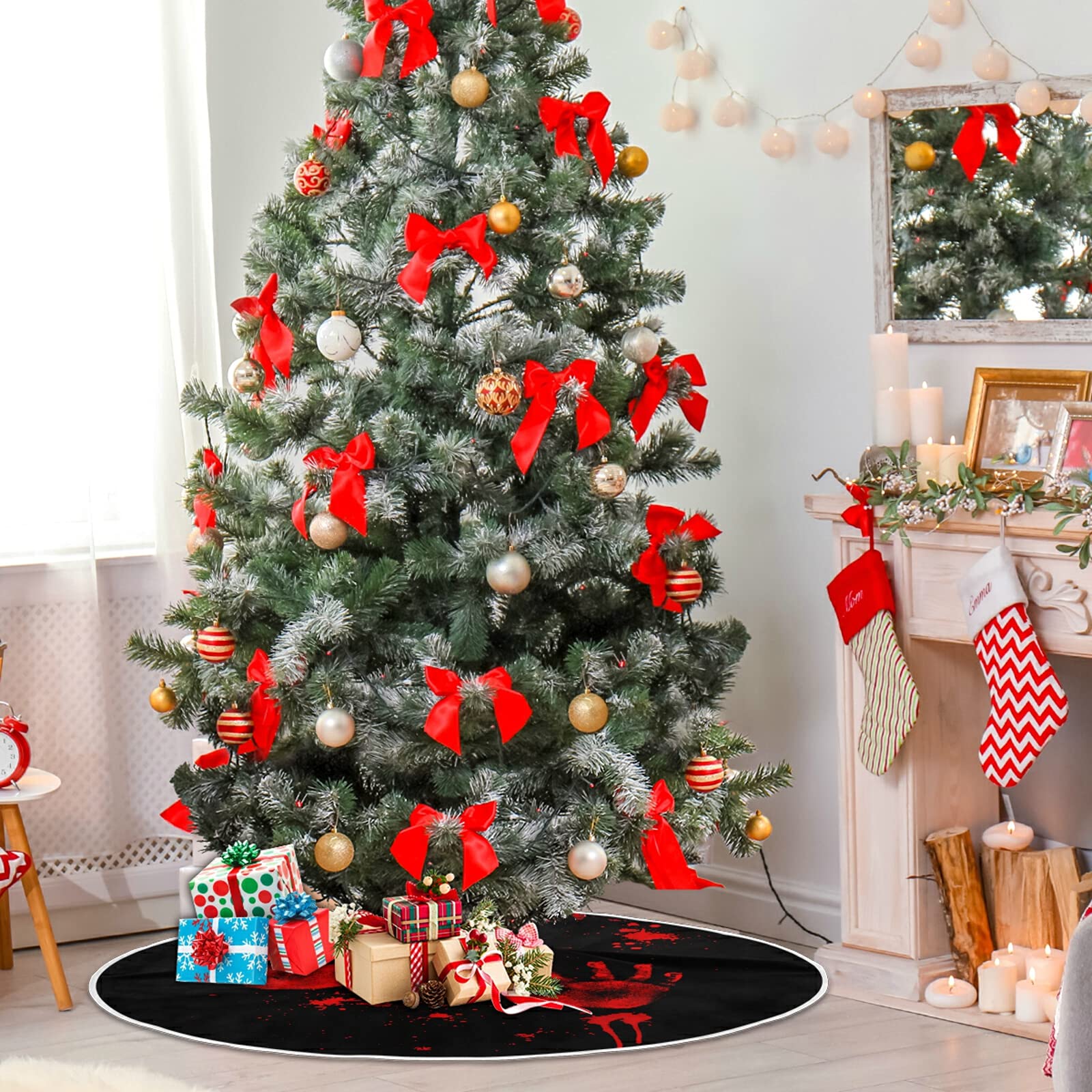 Halloween Bloody Hand Paw Spooky Tree Skirt, Seasonal Tree Mat Holiday Party Supplies Ornaments Indoor Outdoor Decorations for T