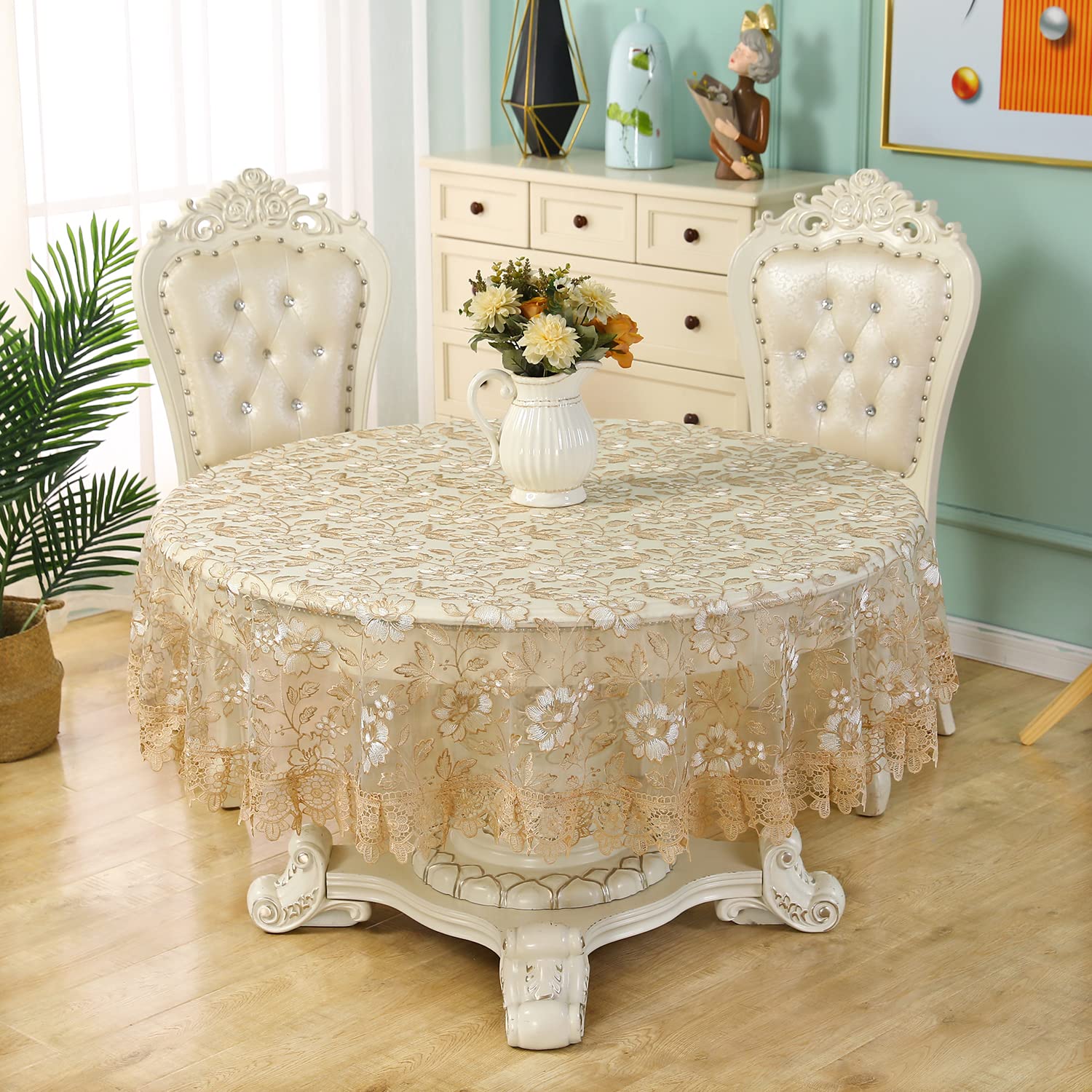 Lace Tablecloth Floral Embroidered Decor Macrame Round Table Cloth For Spring Summer Holiday Outdoor And Kitchen Dining-Room Din