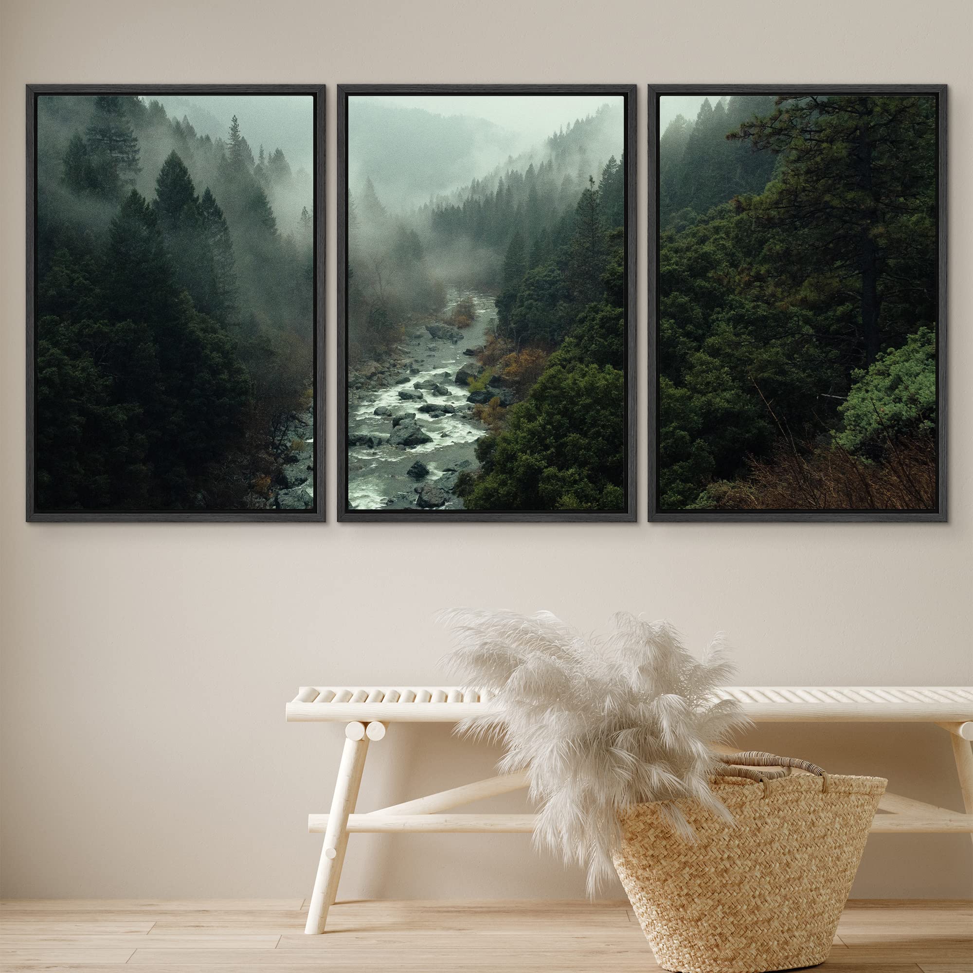 Signwin Cuadros De Pared De Sala, 3 Piece Framed Canvas Wall Art Woodland Nursery Decor Forest Rivers Canvas Prints Home Artwork