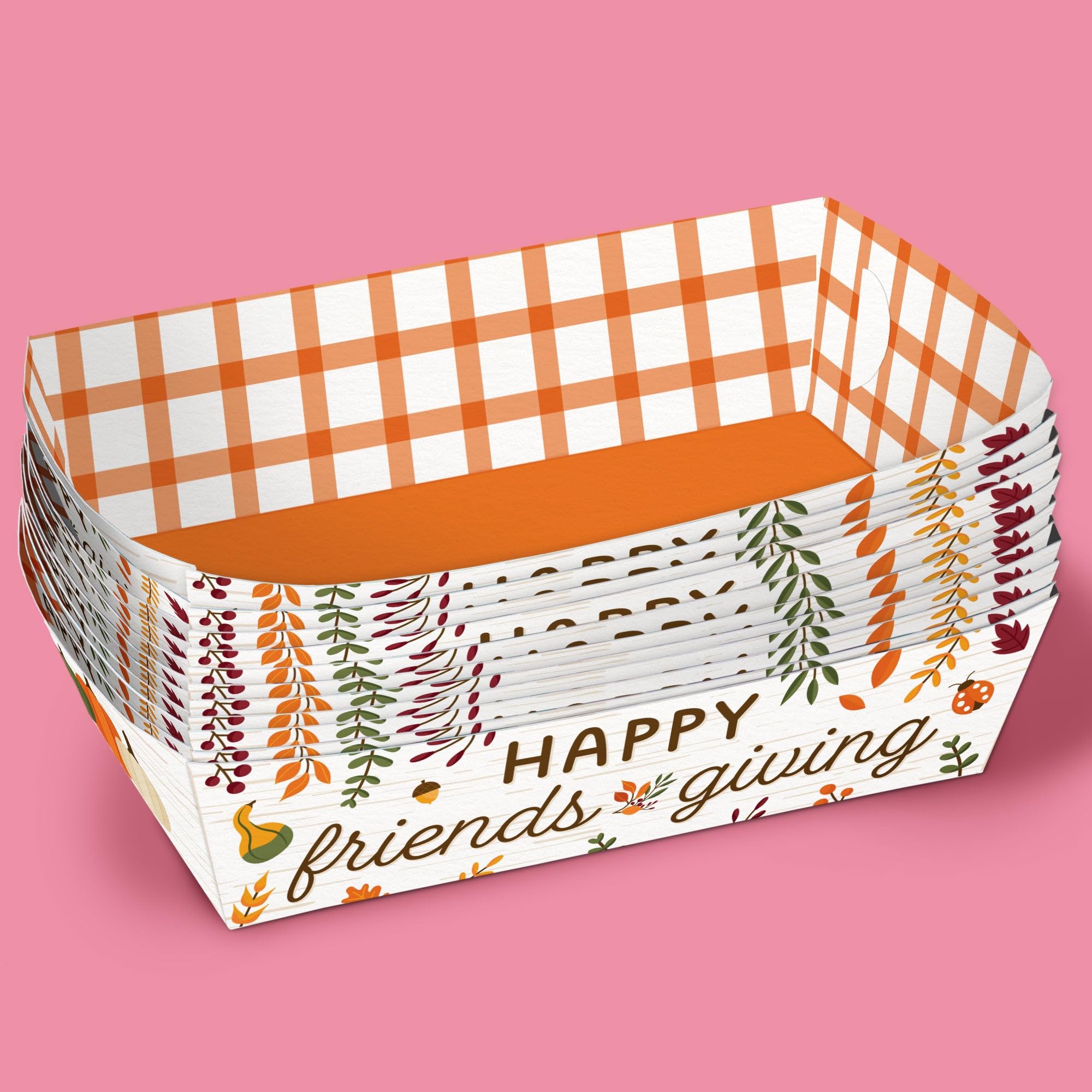 Big Dot of Happiness Fall Friends Thanksgiving Paper Food Trays, Disposable Food Boats for Friendsgiving Party, Double-Sided Mea