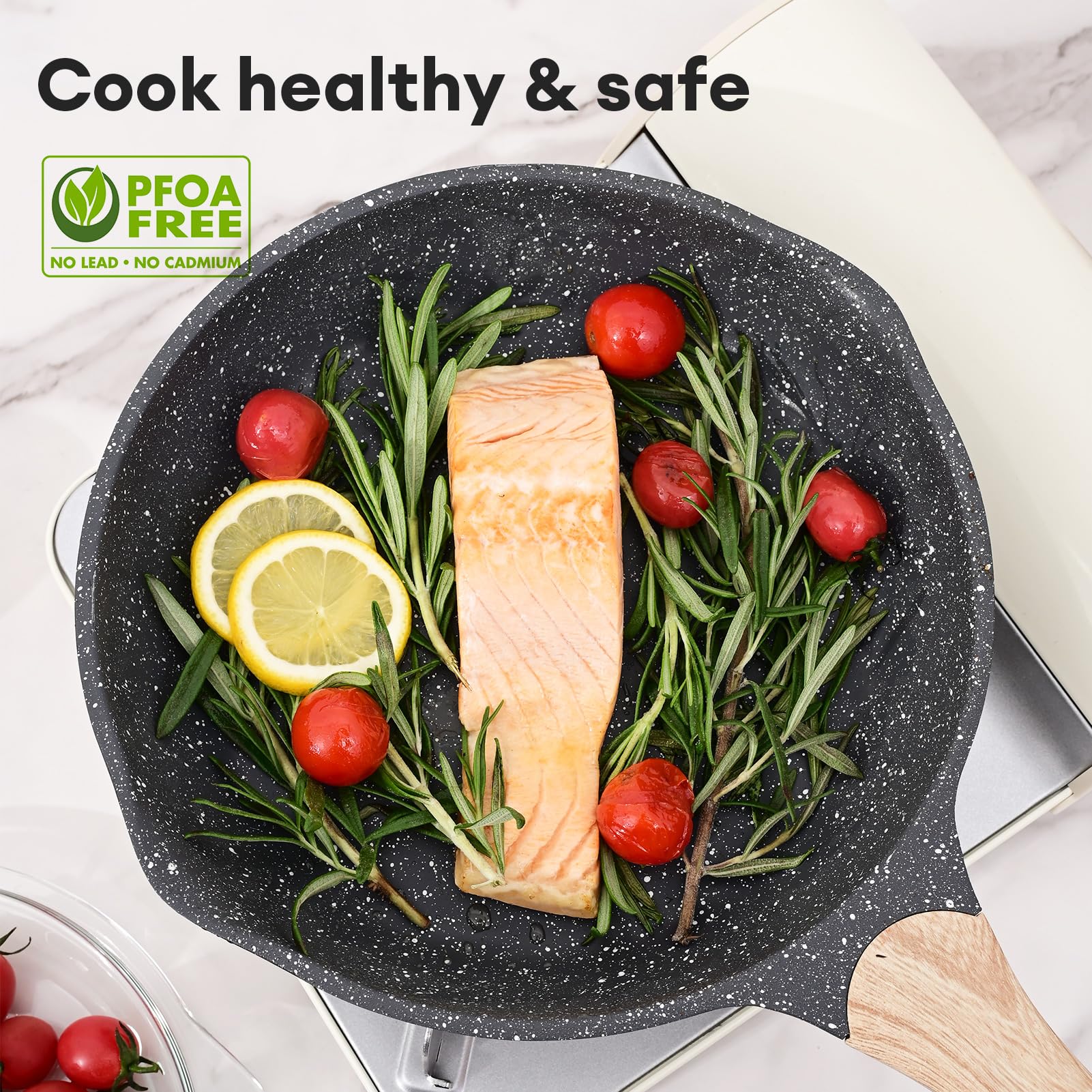 Jeetee 9.5 Inch Nonstick Frying Pan, Stone Coating Cookware, Nonstick Omelette Pan With Heat-Resistant Handle, Induction Skillet