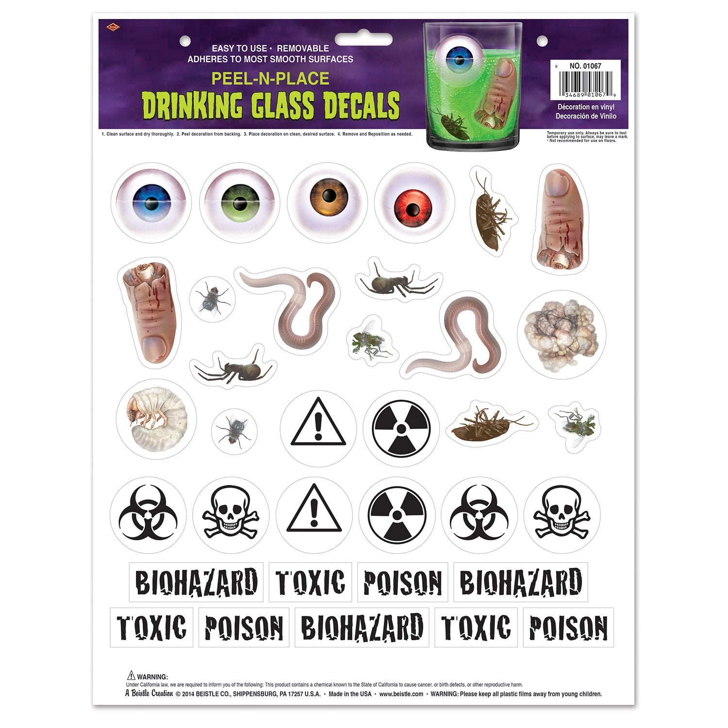 Beistle Drinking Glass Decals Peel 'N Place