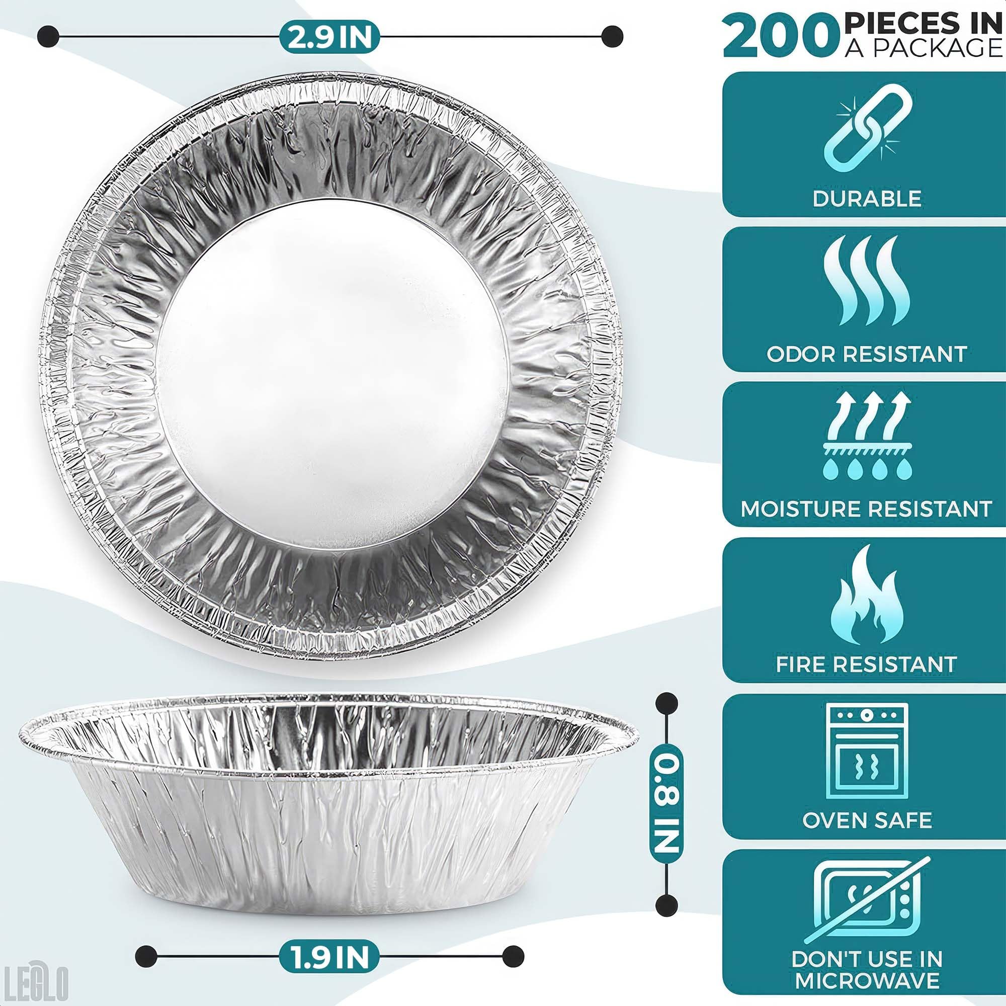 Leglo 200Pcs Aluminum Foil Mini Pie Tins - 3 Inch Pie Pans Small Pie Pans Baking Tins Disposable Aluminum Pans For Restaurant Fo