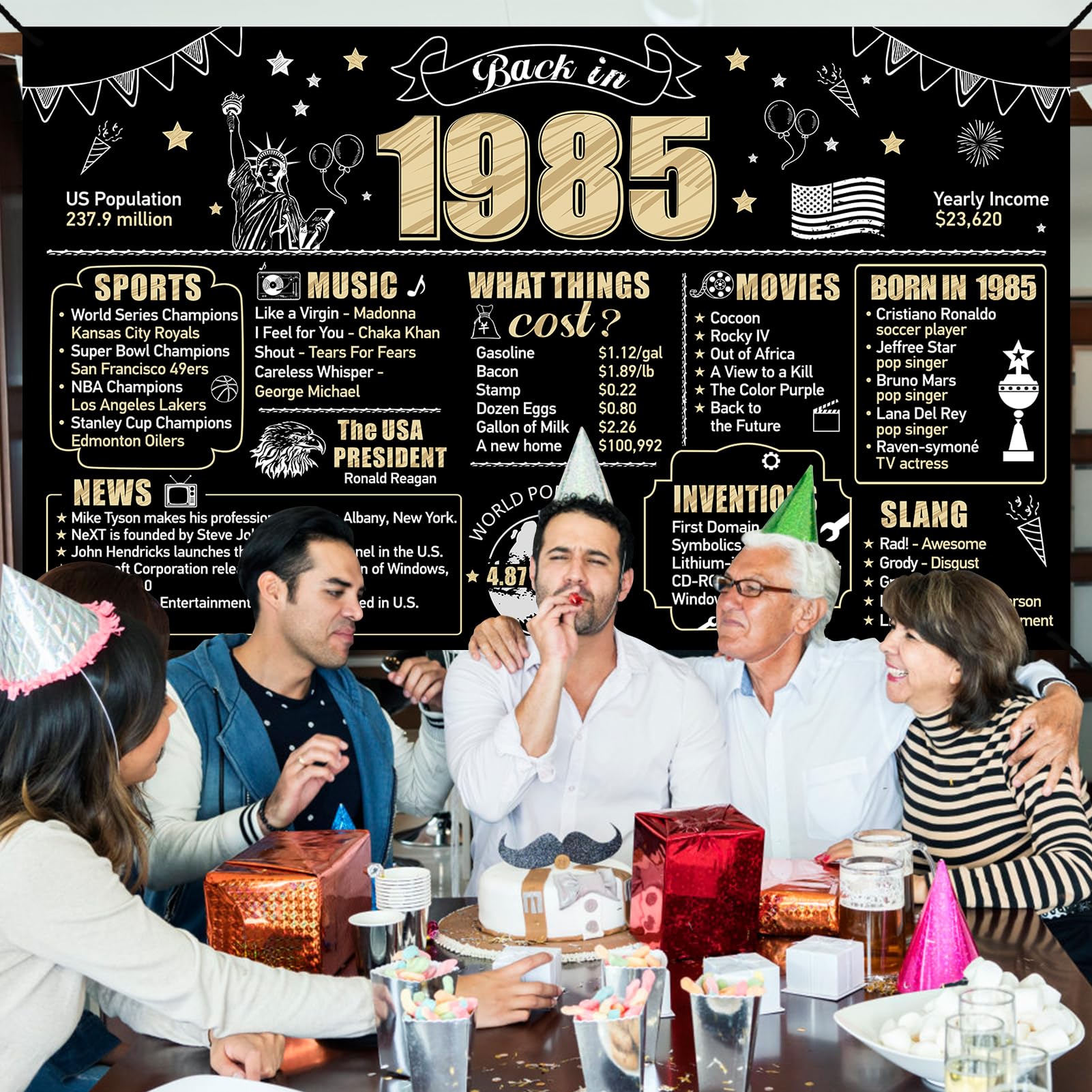 Eiurteao Large 40th Birthday Decorations Back in 1985 Banner Backdrop for Men Women, Happy 40 Birthday Sign Poster Party Supplie