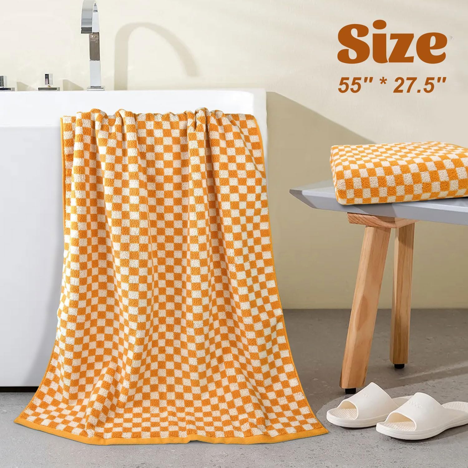 Jacquotha Orange Shower Towels For Bathroom Set Of 2, Cotton Bath Towel Drying Body Hand Face Luxury 480 Gsm Medium Thickness (C