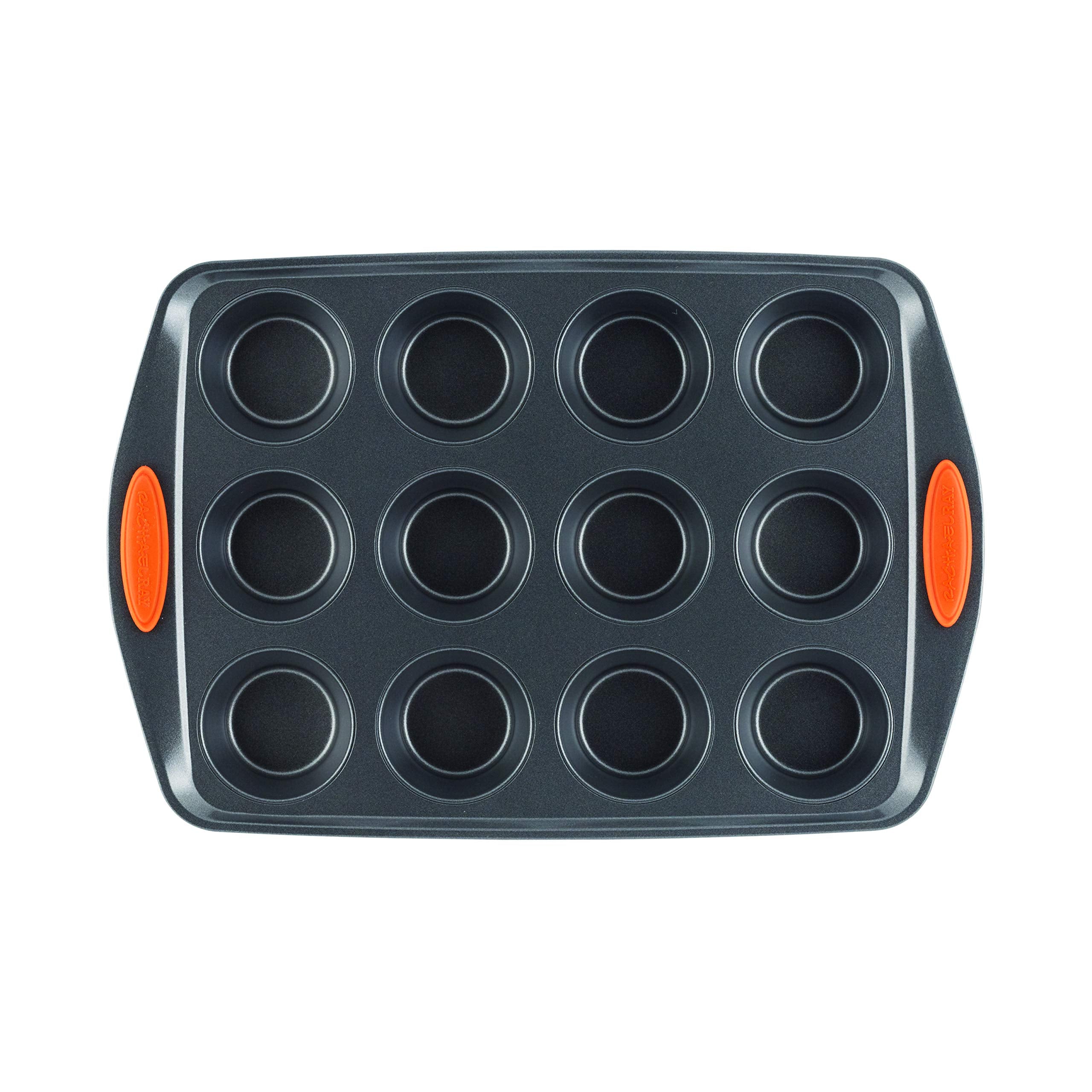 Rachael Ray Yum -O Nonstick Bakeware 12-Cup Muffin Tin With Grips / Nonstick 12-Cup Cupcake Tin With Grips - 12 Cup, Gray