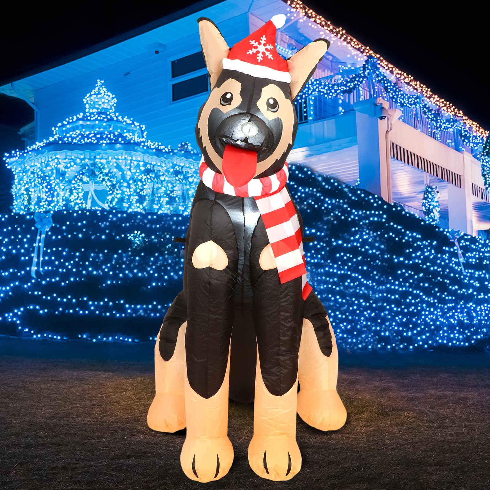 Glimin 5 ft Inflatable German Shepherd Christmas Decoration 2025 Blow up Yard Outdoor Dog Decoration Christmas Inflatable German