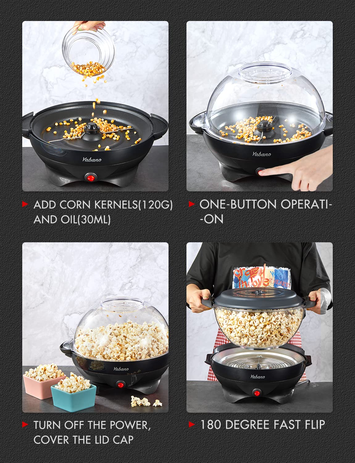 Popcorn Machine  6-Quart Popcorn Popper maker  Nonstick Plate  Electric Stirring with Quick-Heat Technology  Cool Touch Handles (Black)
