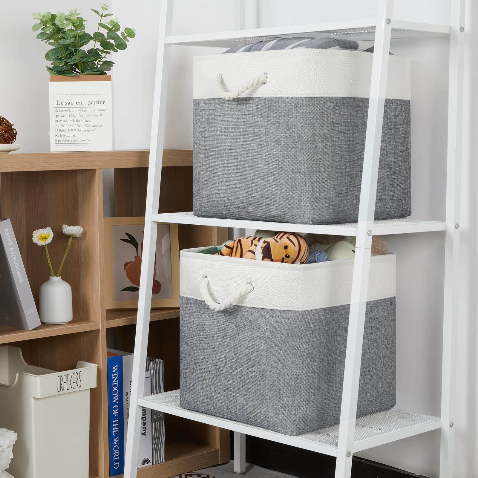 Temary Fabric Baskets 13 Inch Cube Storage Baskets With Rope Handle, Storage Cube Bins Clothes Basket For Gift, Large Storage Ba