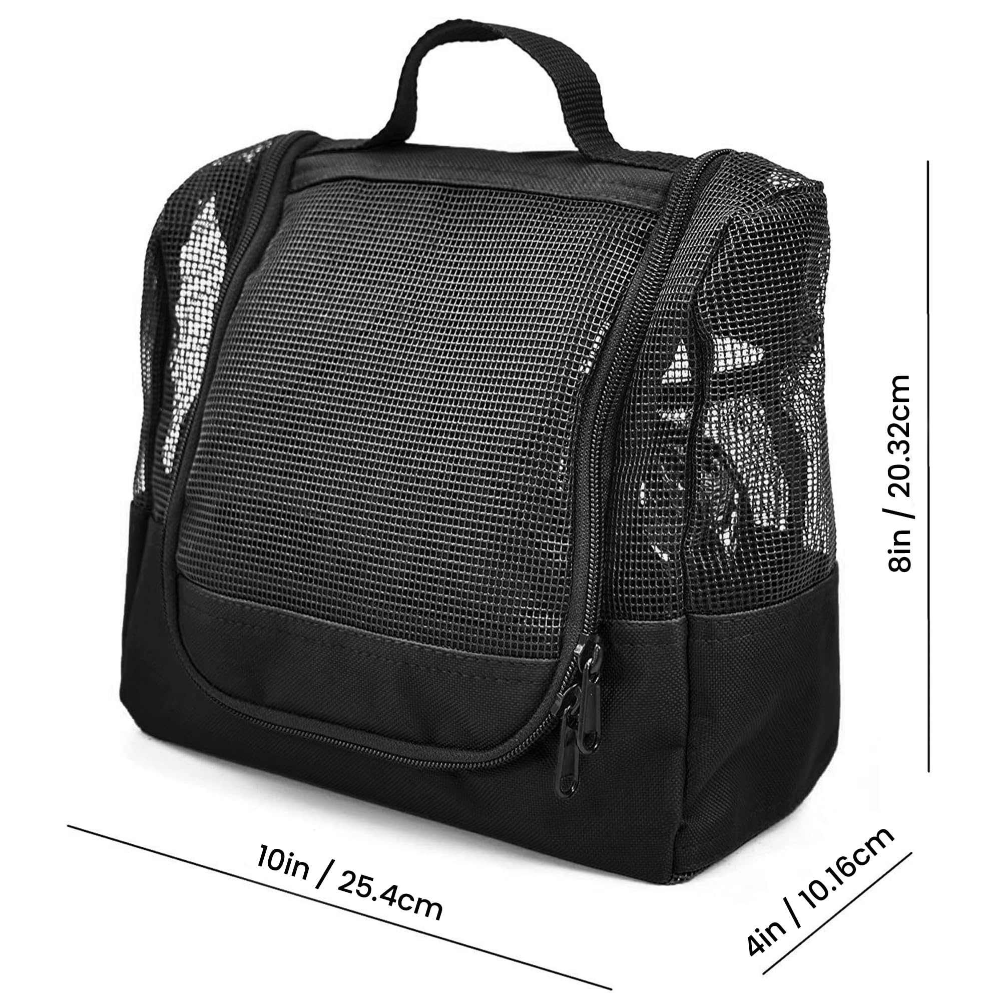 The Fine Living Co. Portable Hanging Shower Caddy Organizer Bag (Free Toiletries Case+Metal Hook) Quick Dry Mesh Shower Caddy To