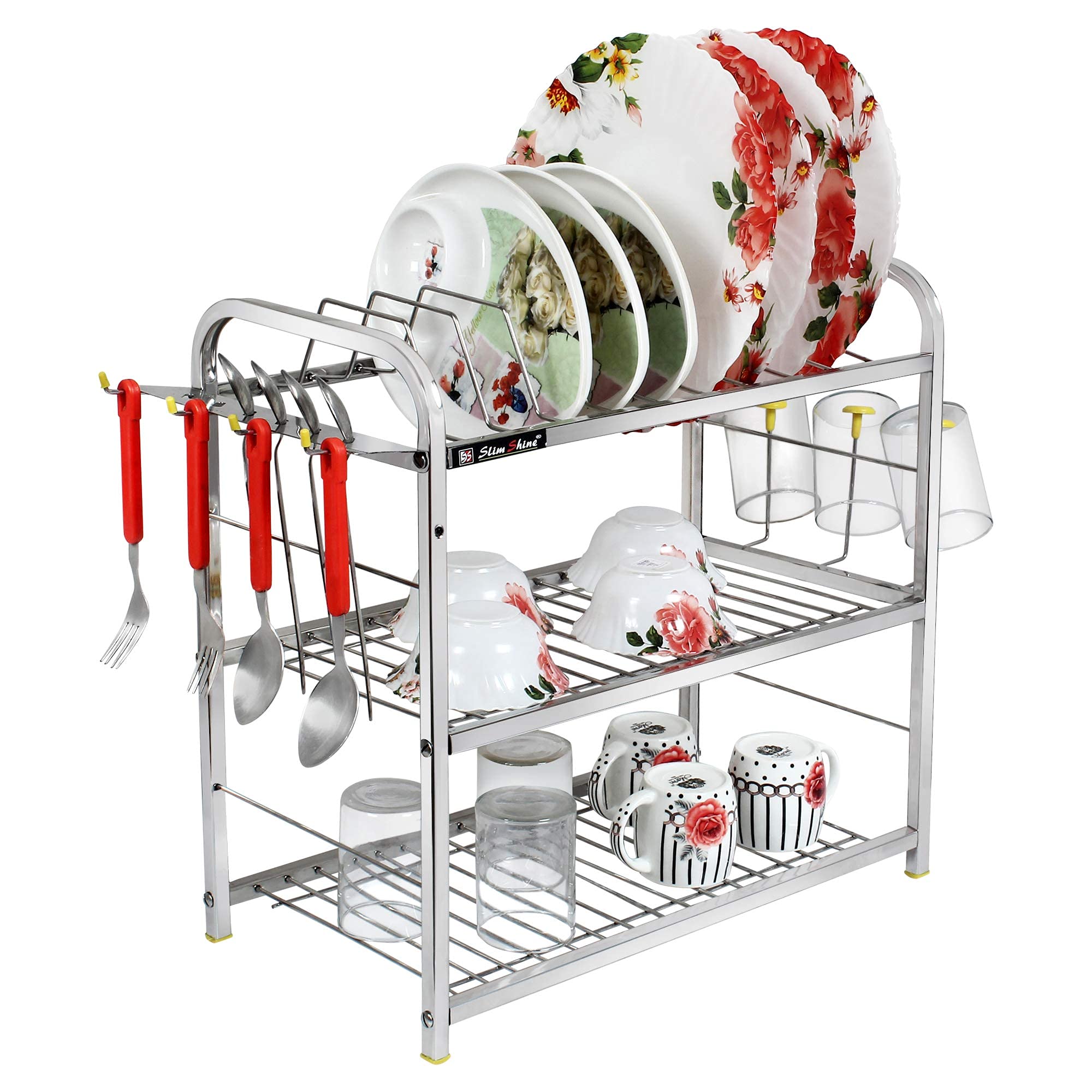 Slimshine Kitchen Dish Rack/ Plate Cutlery Stand/Kitchen Utensils Rack/Modern Kitchen Storage Rack (18 X 18,Alloy Steel)