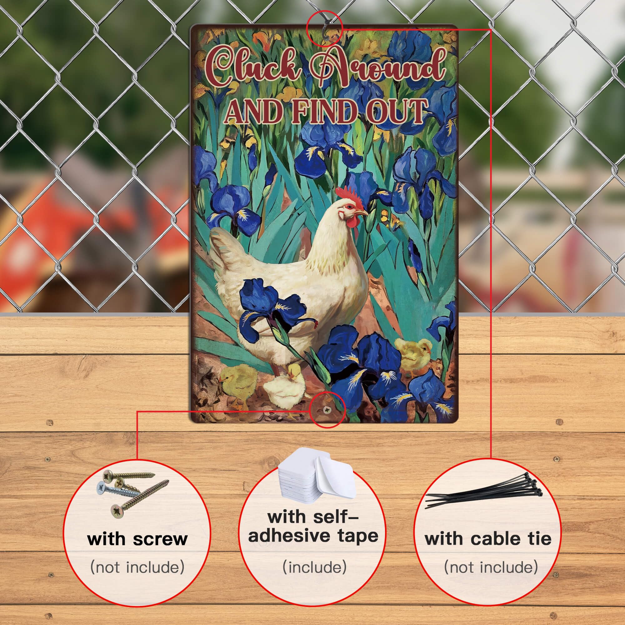 Putuo Decor Cluck Around And Find Out Tin Signs Funny Chicken Sign And Van Gogh Irises Flower Metal Signs Chicken Coop Accessori
