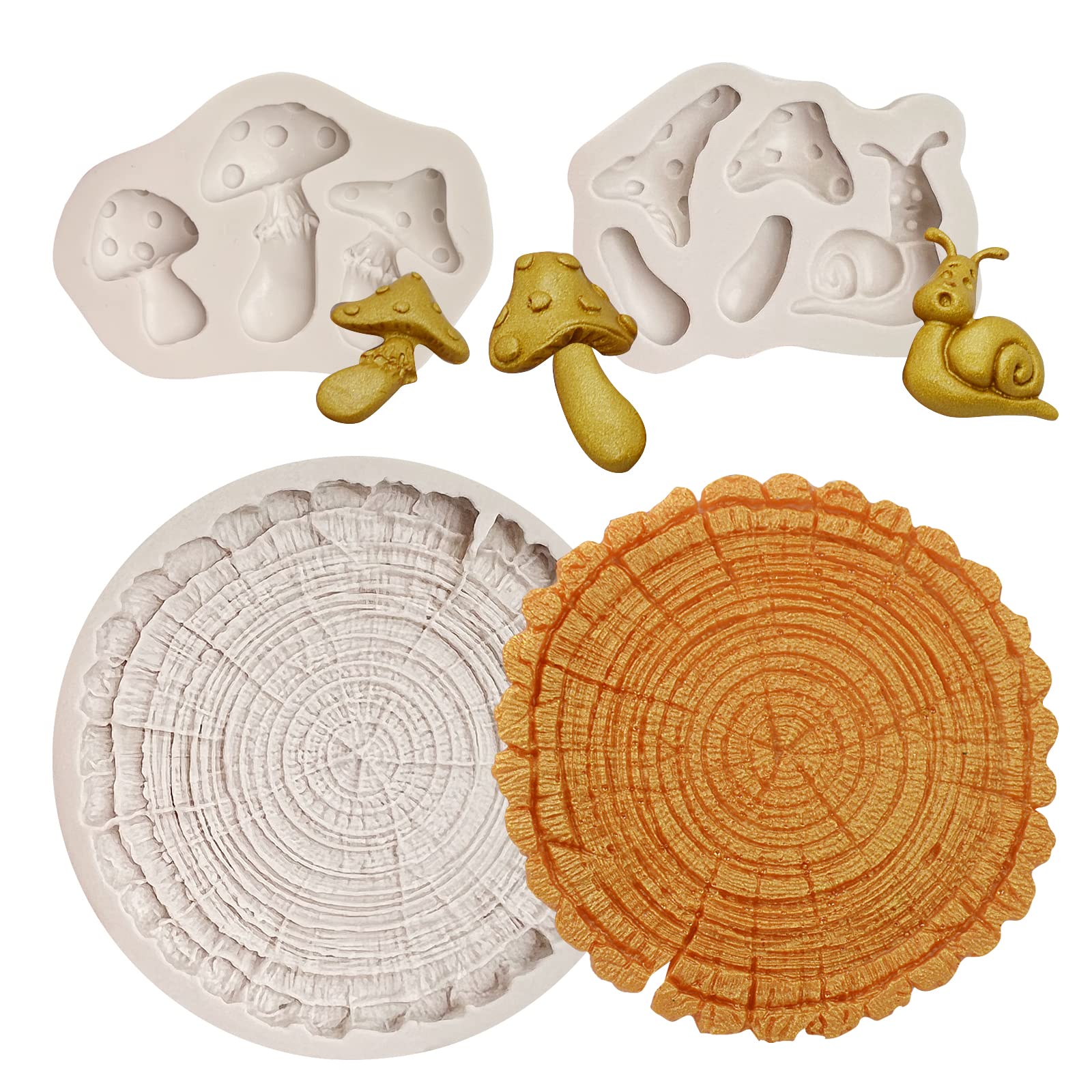 Wood Stump Cake Fondant Silicone Molds, Snail Mushroom Silicone Molds Chocolate For Cake Decoration, Cupcake Toppers, Candy Craf