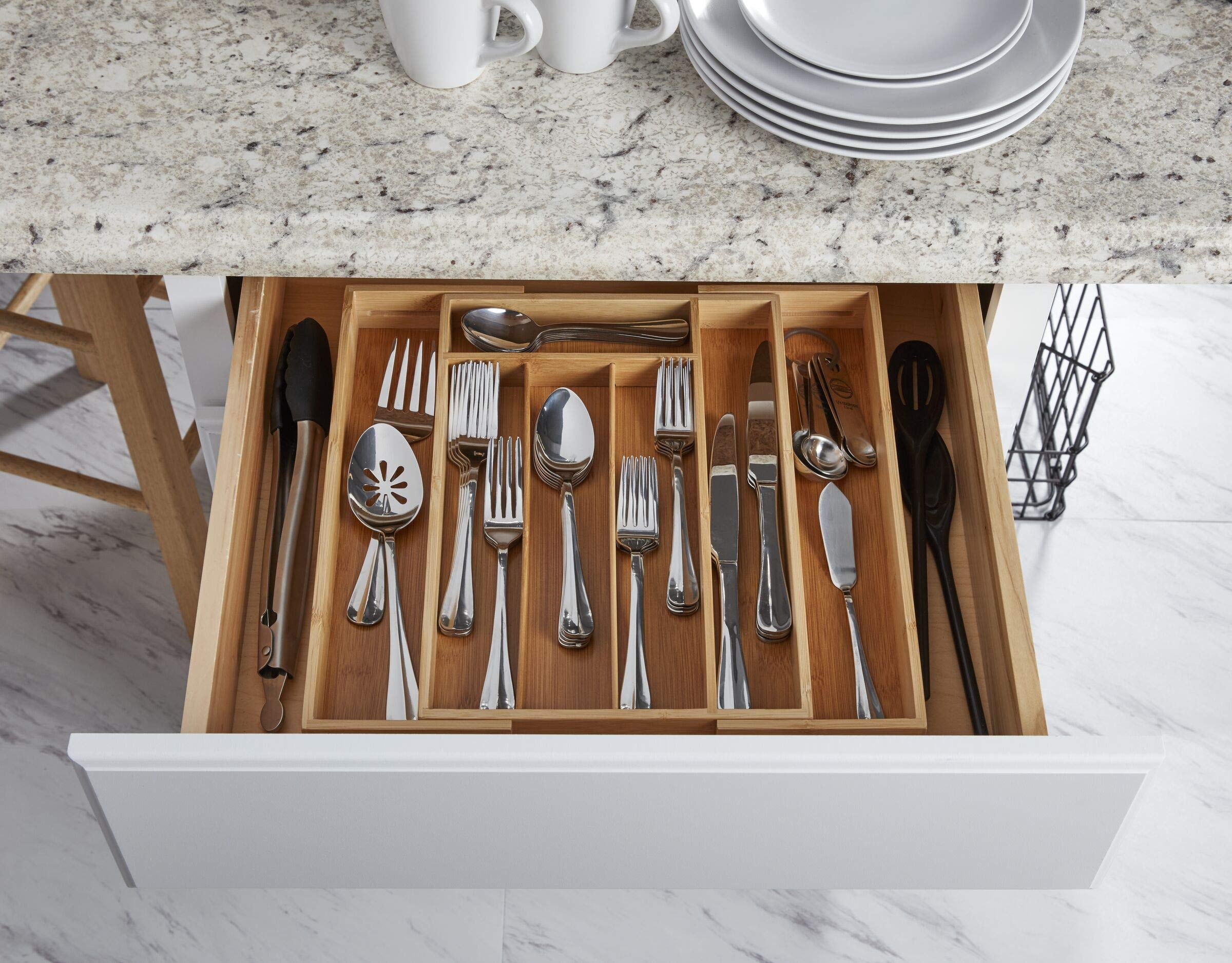 Copco Flatware Expandable Bamboo Drawer Organizer, Natural, 1.97" H x 10.04" L x 13.98" W, Model 5208596