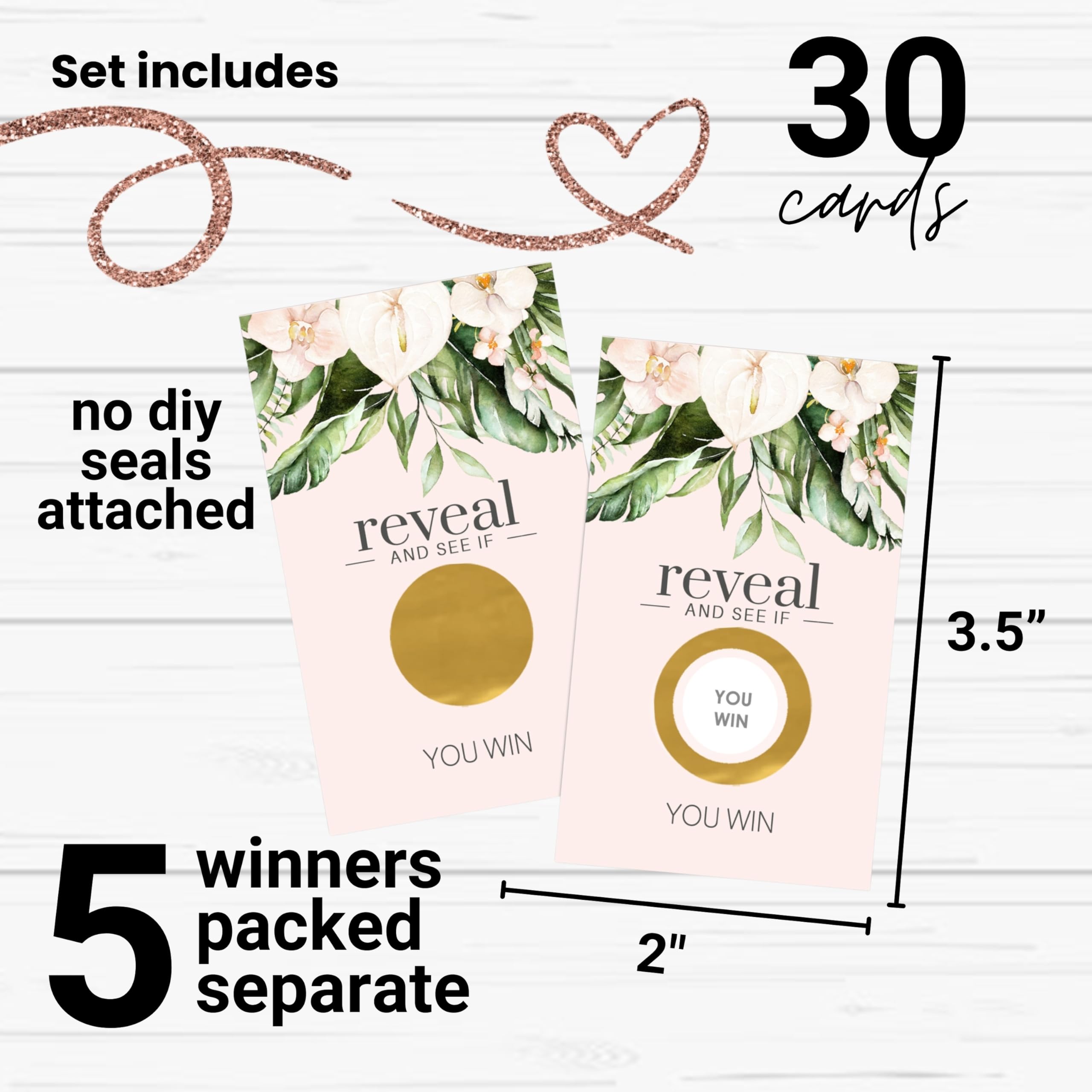 Paper Clever Party Bridal Shower Games Pink And Gold - 30 Pack - Fun Scratch Off Raffle Cards Wedding Shower Game Or Engagement