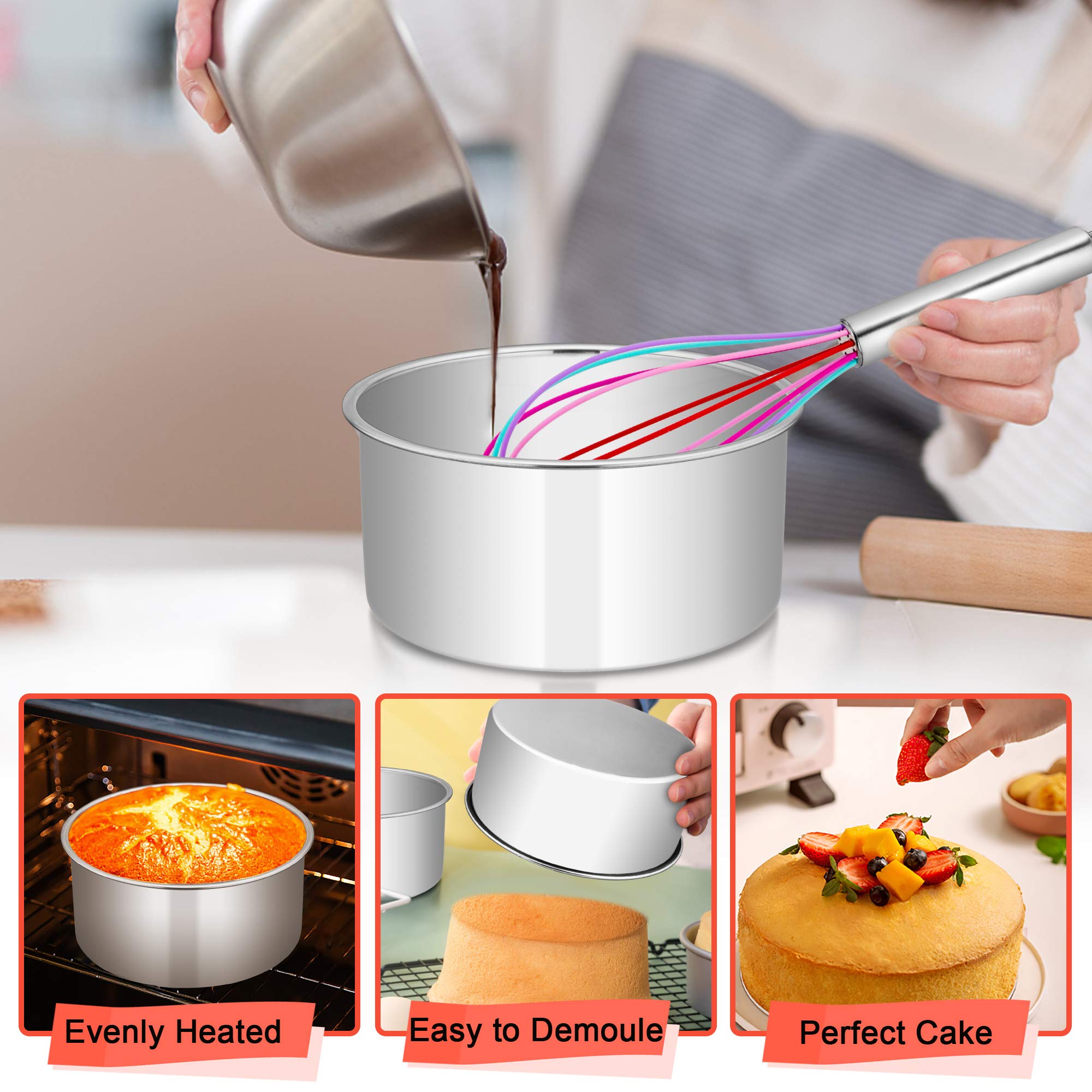 E-Far Cake Pans Set Of 3, 6 X 3 Inch Stainless Steel Round Cake Baking Pans, Deep Metal Cake Tins For Small Tier Layer Cake Wedd