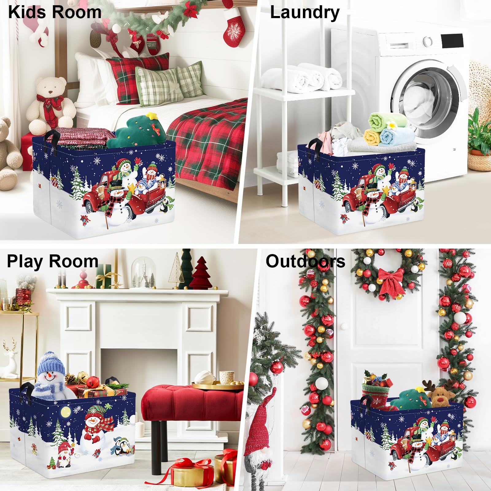 Clastyle Gnome Penguin Snowman Basket Christmas Tree Snowflake Gift Basket Winter Moon Night Storage Bin Rectangle Kid Clothes T