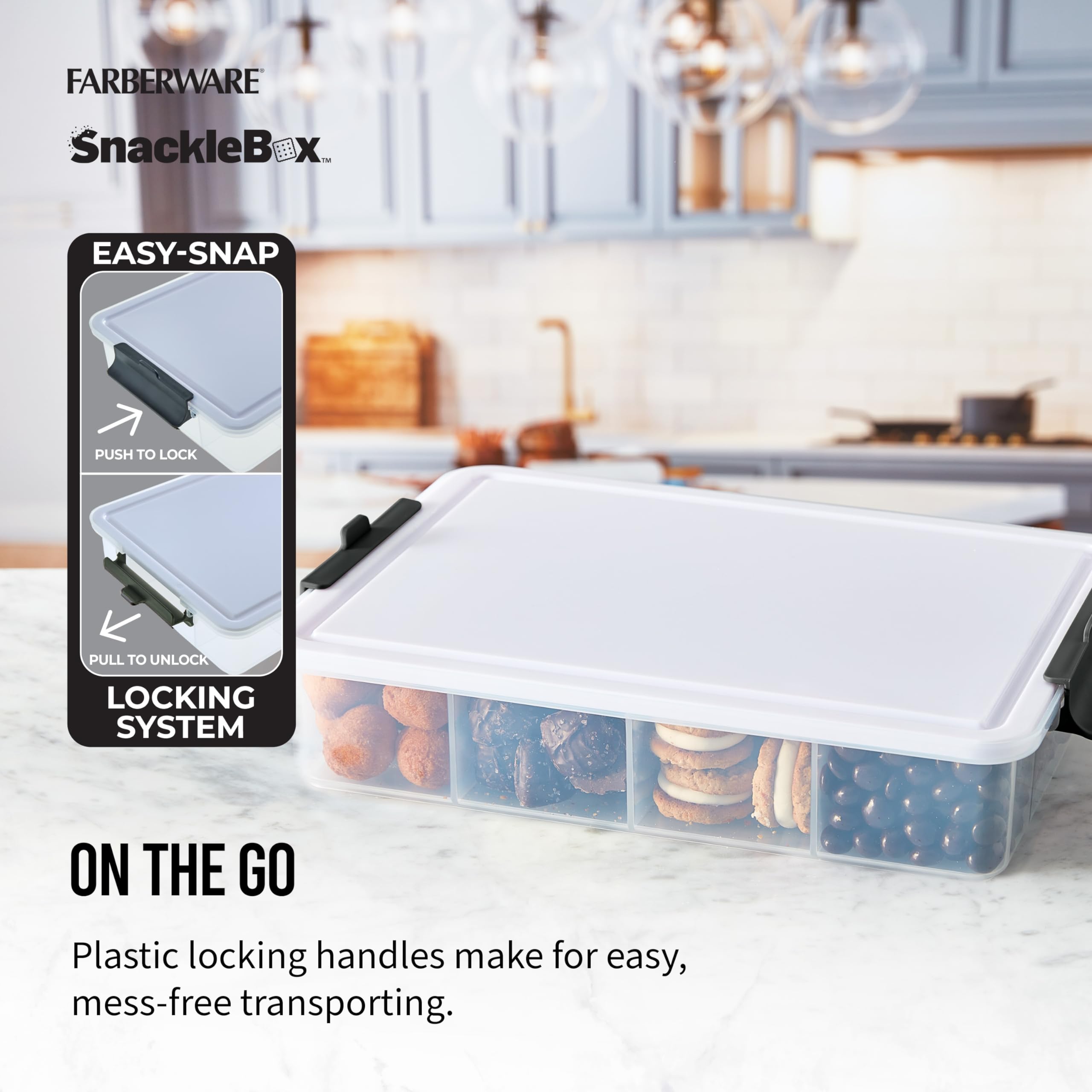 Farberware Large Snacklebox Serving Tray with Locking Lid, 11 Compartments, White, Model 5314753