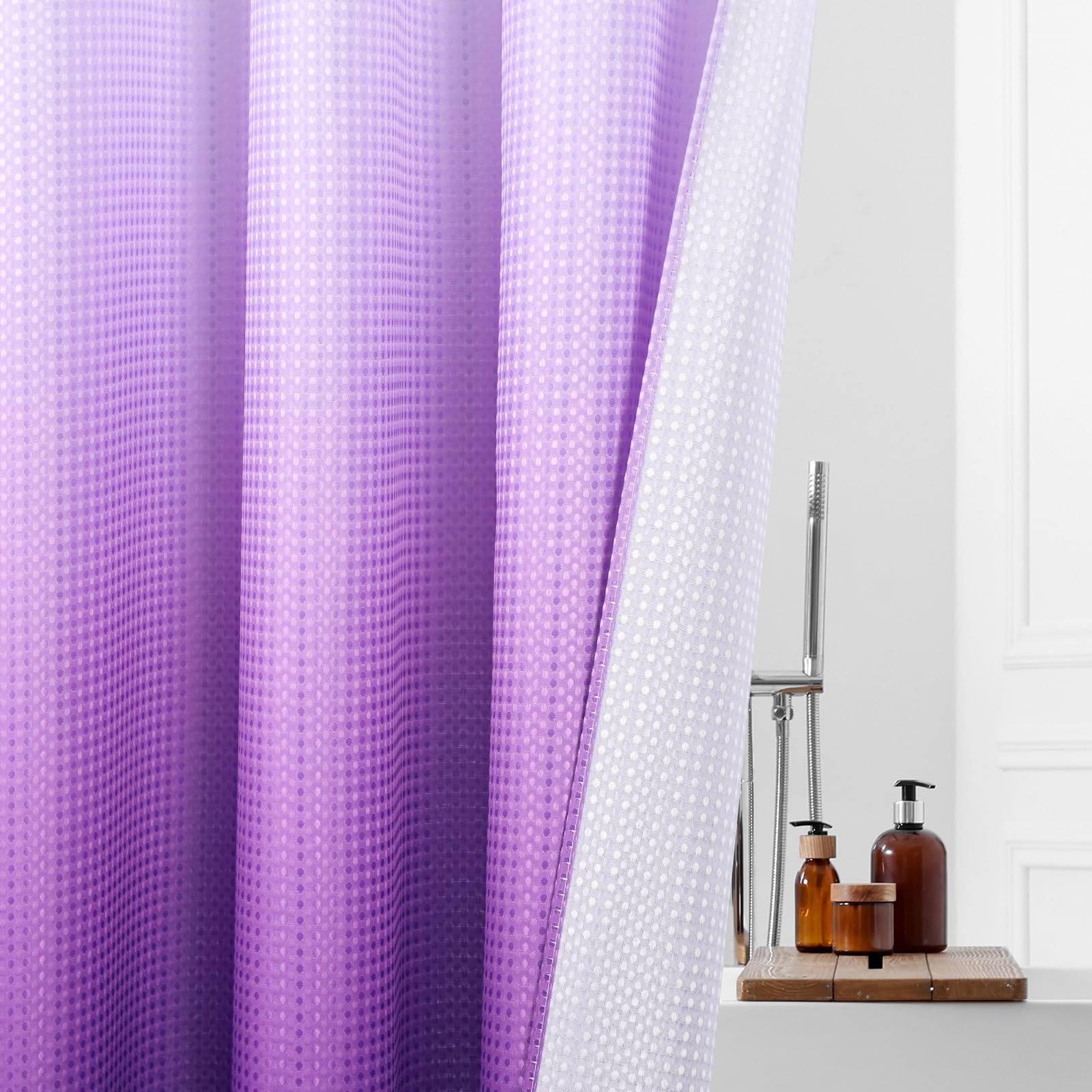 MitoVilla Purple Ombre Waffle Shower Curtain with Snap-in Liner  Modern Waffle Weave Fabric Shower Curtain  Luxury Heavy Cloth Shower Curtain for Neutral Hotel & Spa Bathroom Decor  72 x 72