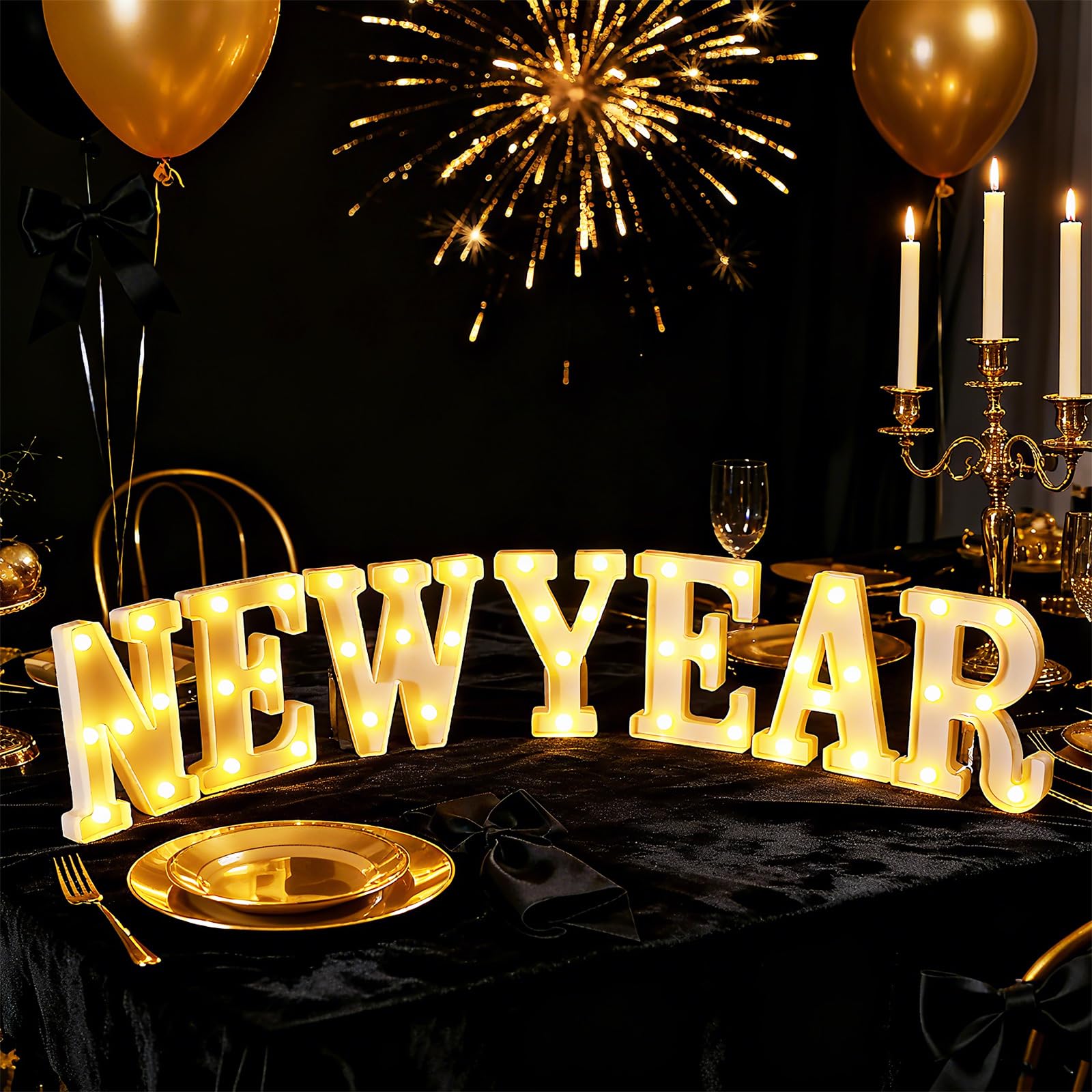 Aurelema Sukkot Large LED Letter Sign LED Lights Battery Powered Table Decoration for Party Gift Tabletop Decoration(New Year)