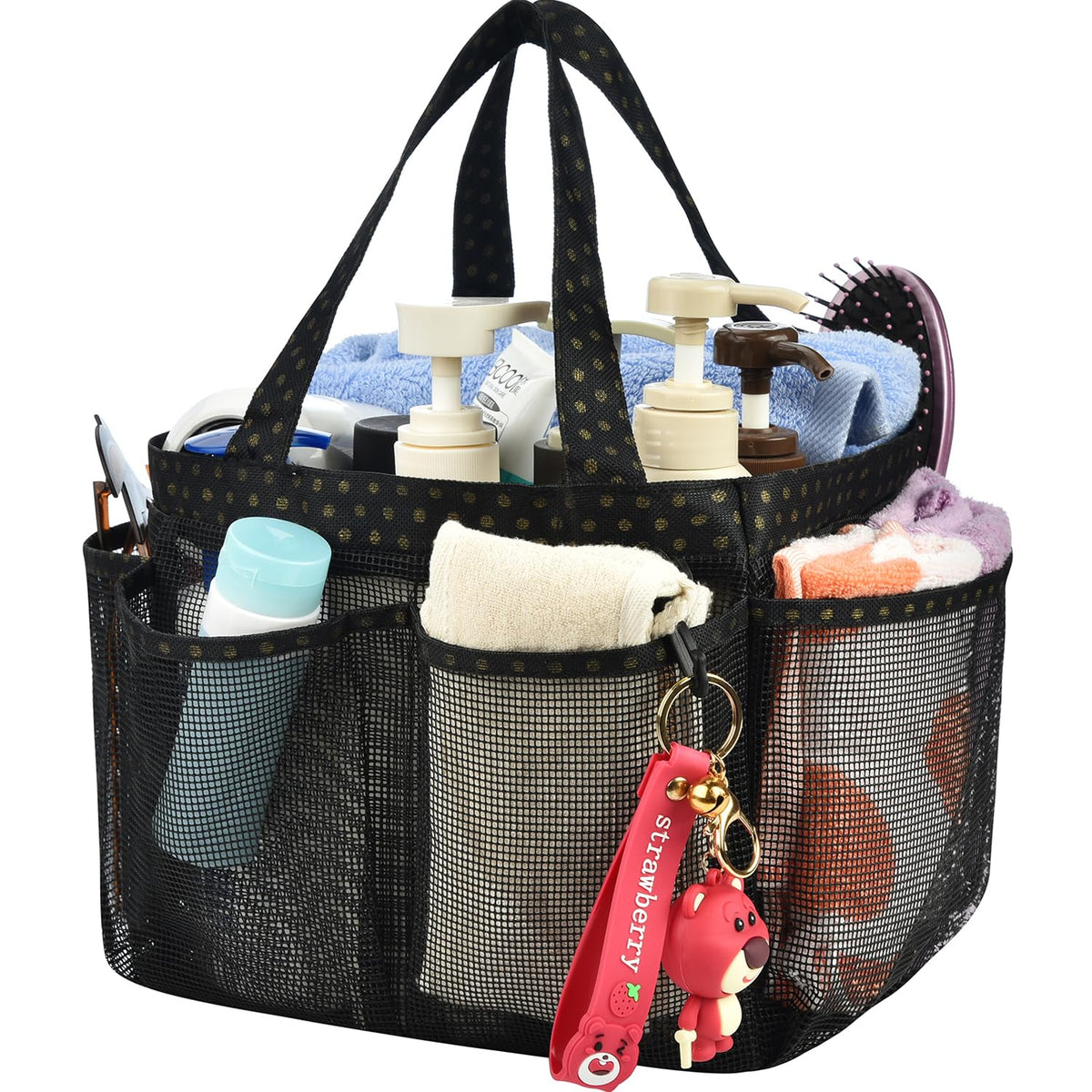 Haundry Mesh Shower Caddy Basket, Large College Dorm Bathroom Caddy Organizer With Key Hook And Oxford Handles, 8 Pockets, Hangi
