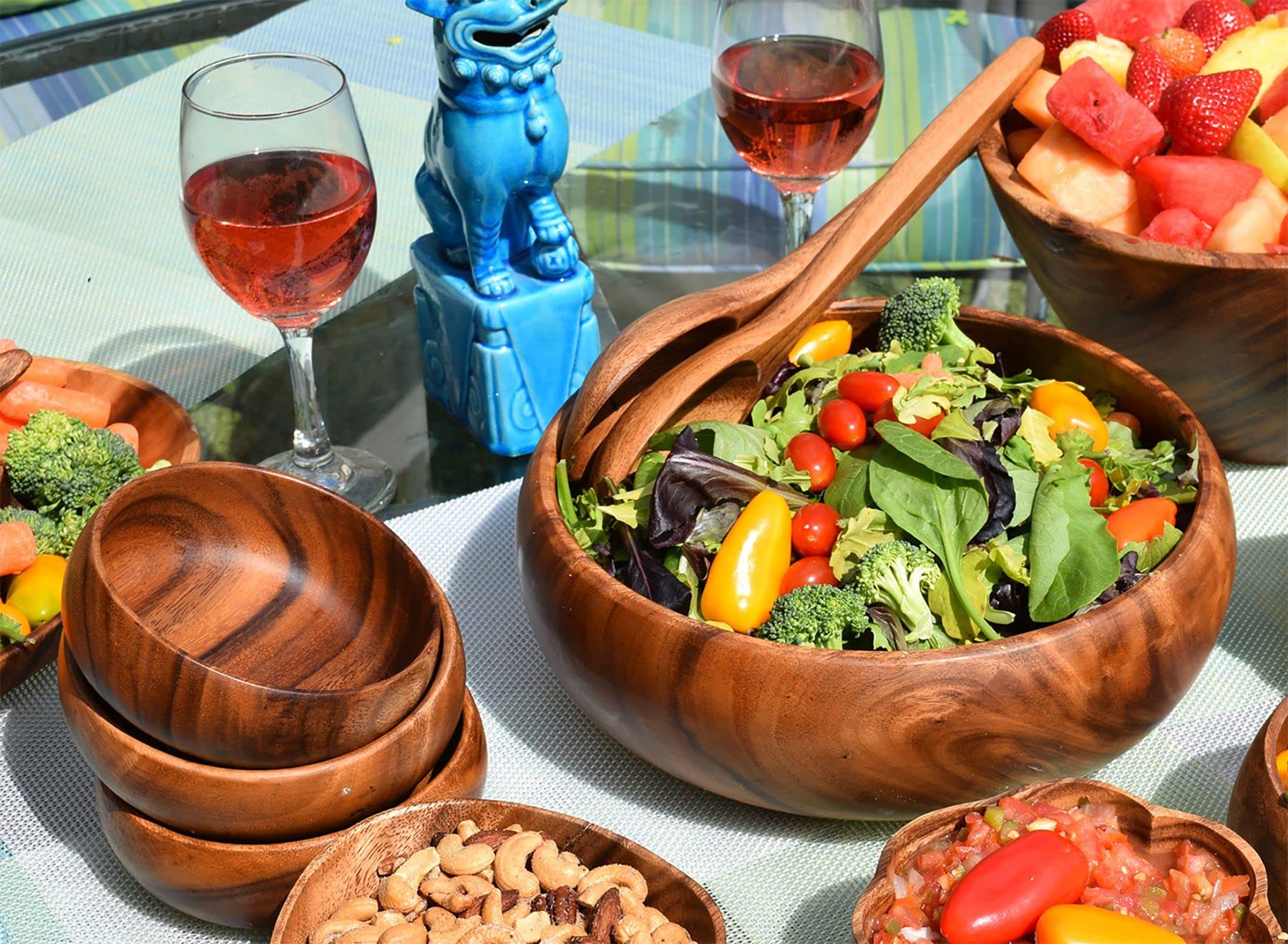 Pacific Merchants Acaciaware 10- By 3-Inch Acacia Wood Round Calabash Serving/Salad Bowl