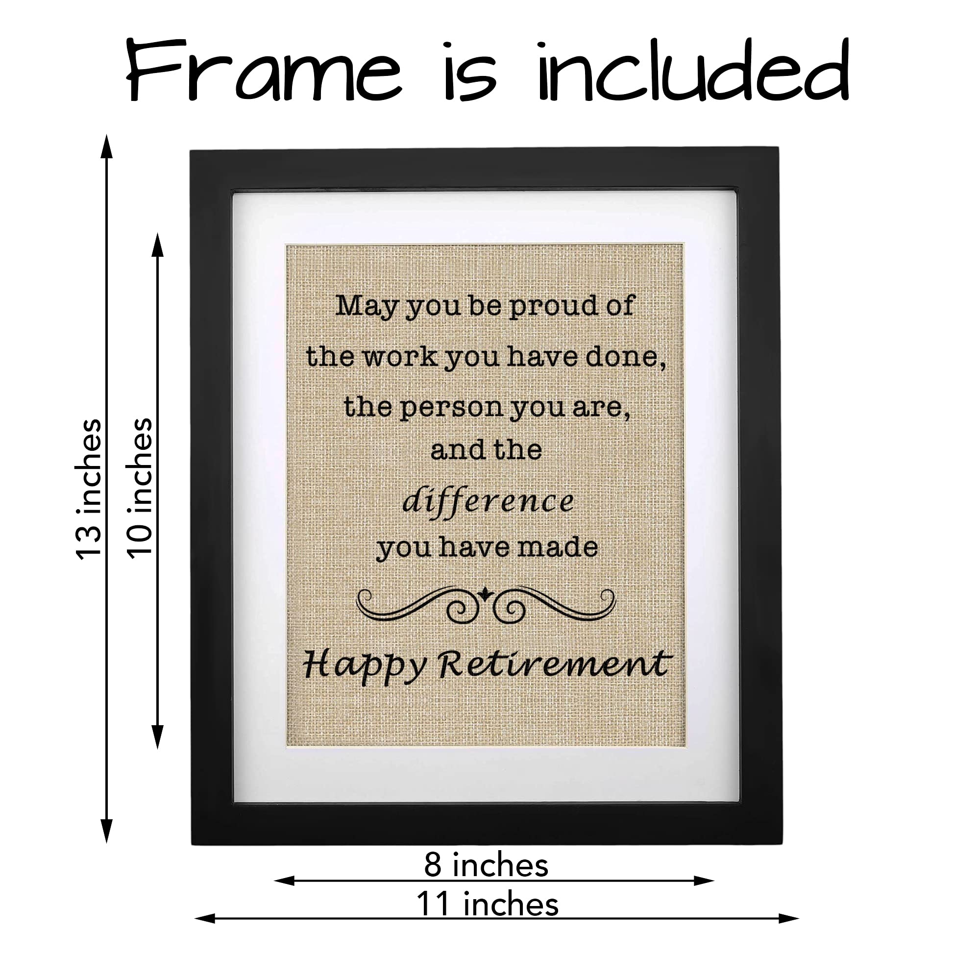 FACEINSE Framed Retirement Burlap Print  Happy Retirement Gifts for Women Men  - Retirement Gifts  Retirement Appreciation Gifts for Mom  Boss  Co-workers  Teachers  Nurse Friends  Wife  Sister