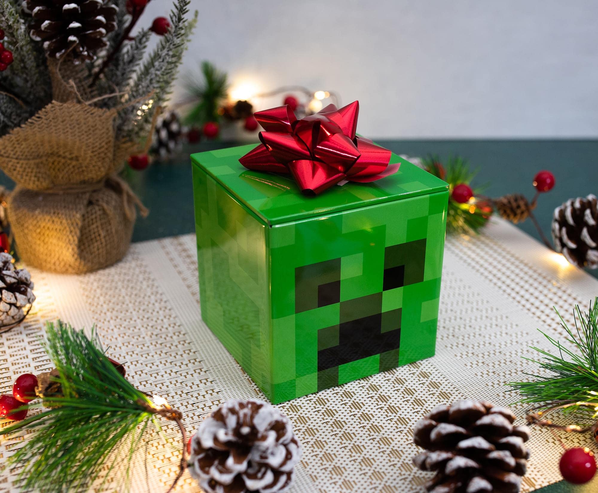 Minecraft Creeper 4-Inch Tin Storage Box Cube Organizer With Lid | Basket Container, Cubby Cube Closet Organizer, Home Decor Pla