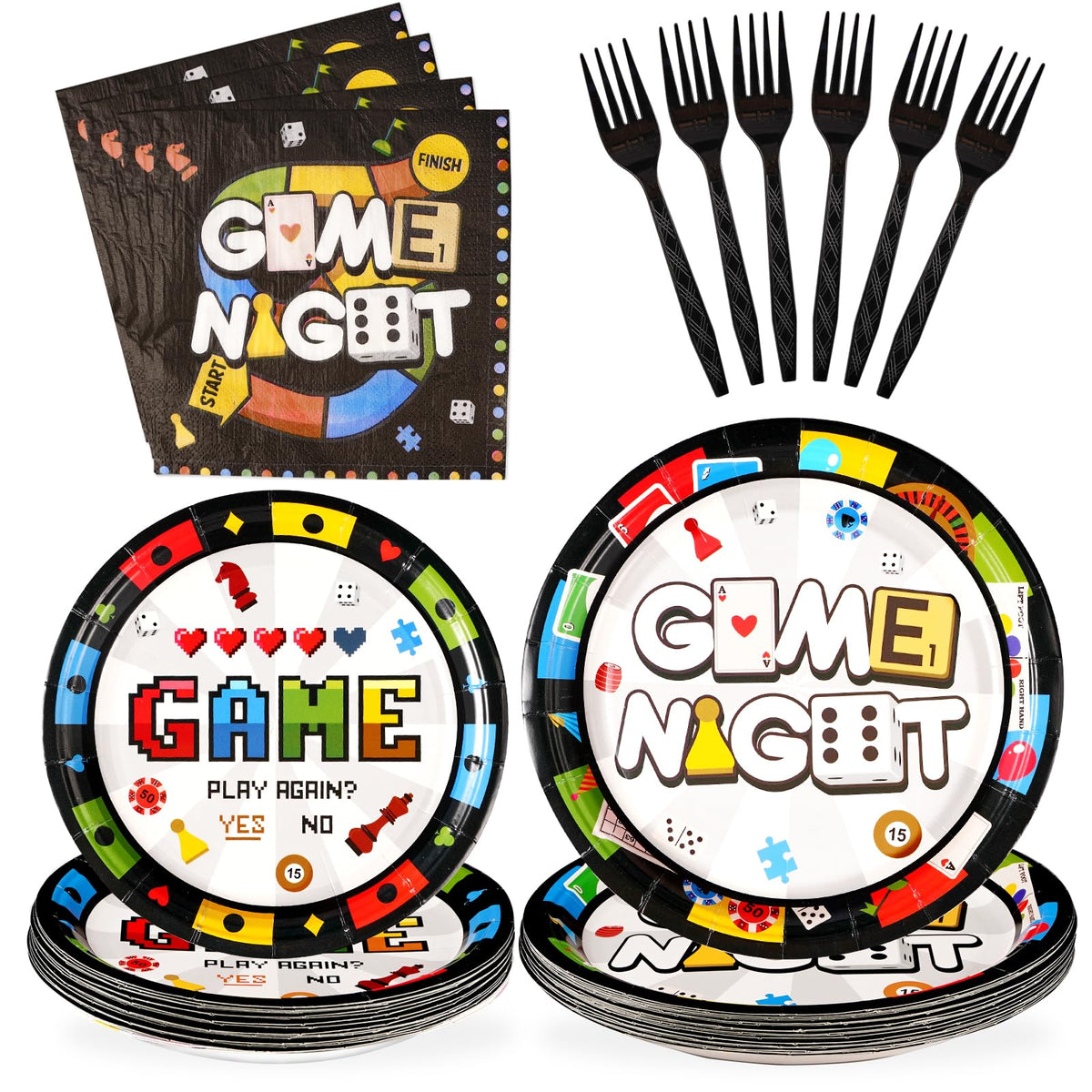 96Pcs Family Game Night Party Supplies Family Game Party Plates Disposable 350Gsm Family Game Paper Tableware Set For Birthday P