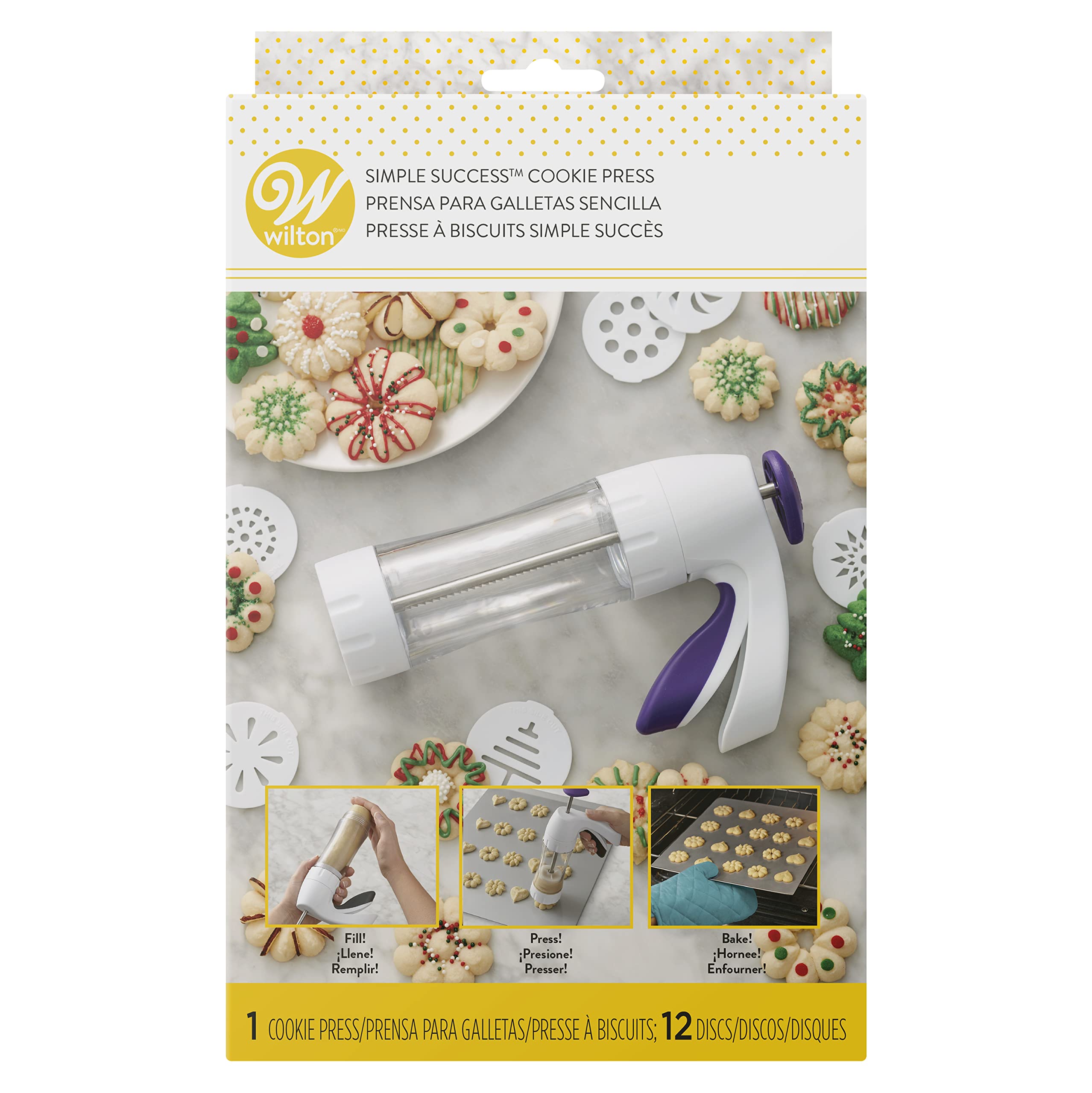 Wilton Cookie Press, 13-Piece Set, White/Clear, Model 2104-2627, Easy to Use for Perfect Cookies