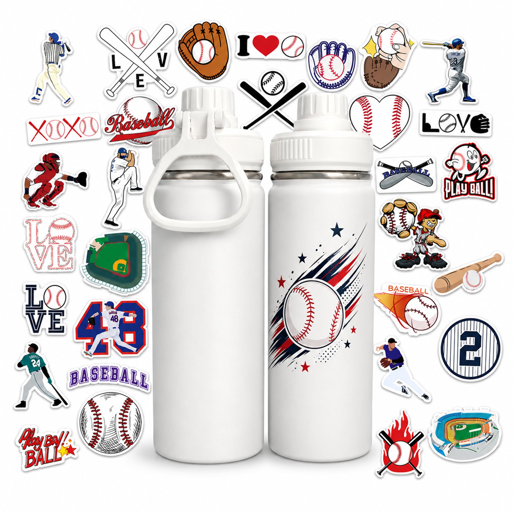Baseball Water Bottle for Boys, 18oz Insulated Stainless Steel Bottle with 50 Baseball Stickers, Gifts for Kids and Baseball Fan